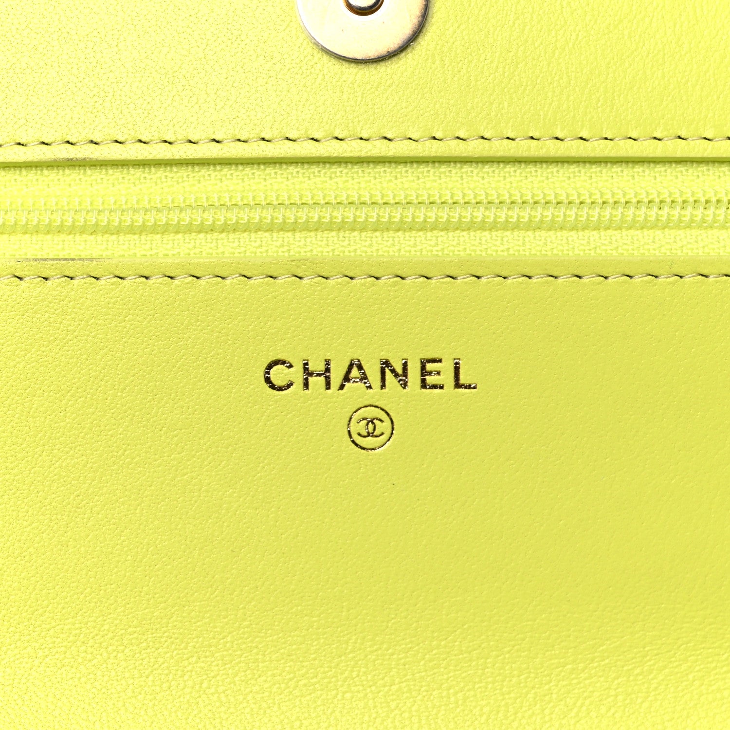 Chanel Shiny Lambskin Quilted Chanel 19 Wallet On Chain WOC Neon Yellow 6 of 12
