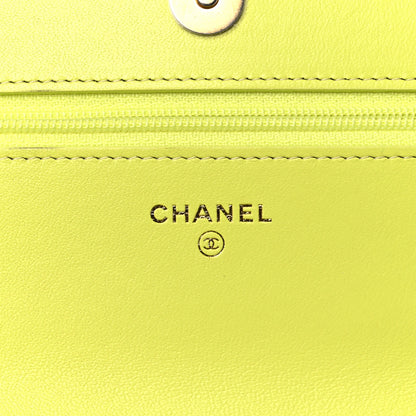 Chanel Shiny Lambskin Quilted Chanel 19 Wallet On Chain WOC Neon Yellow 6 of 12