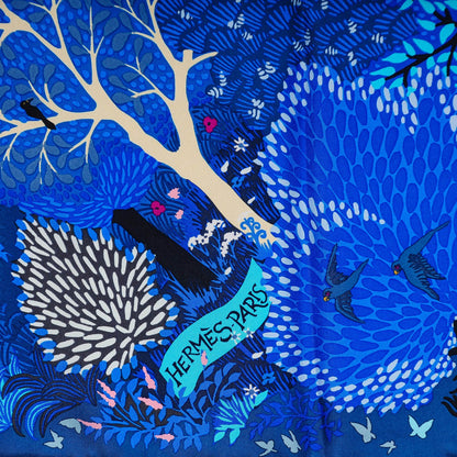 Hermes Silk Dans Un Jardin Anglais Scarf 90 Petrole Turquoise Cobalt 3 of 8
