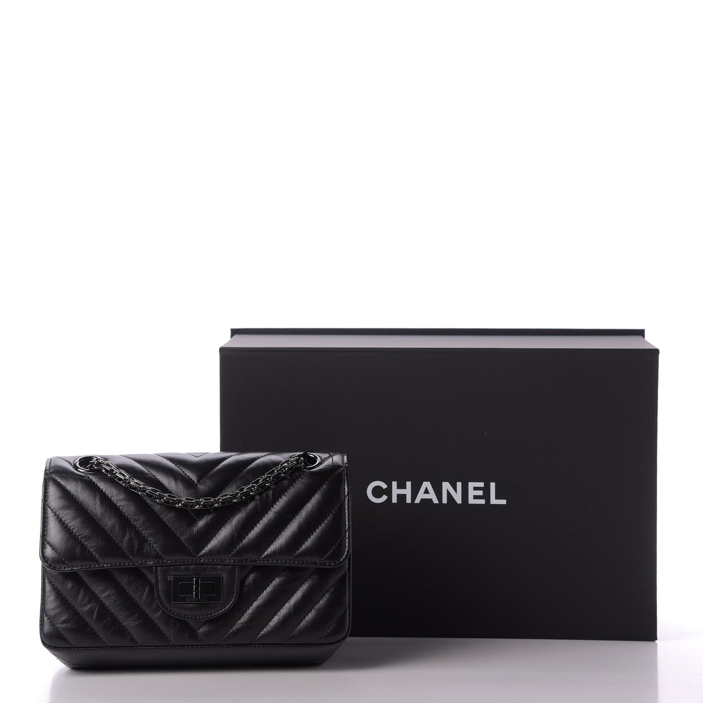 Aged Calfskin Chevron Quilted 2.55 Reissue Mini Flap So Black