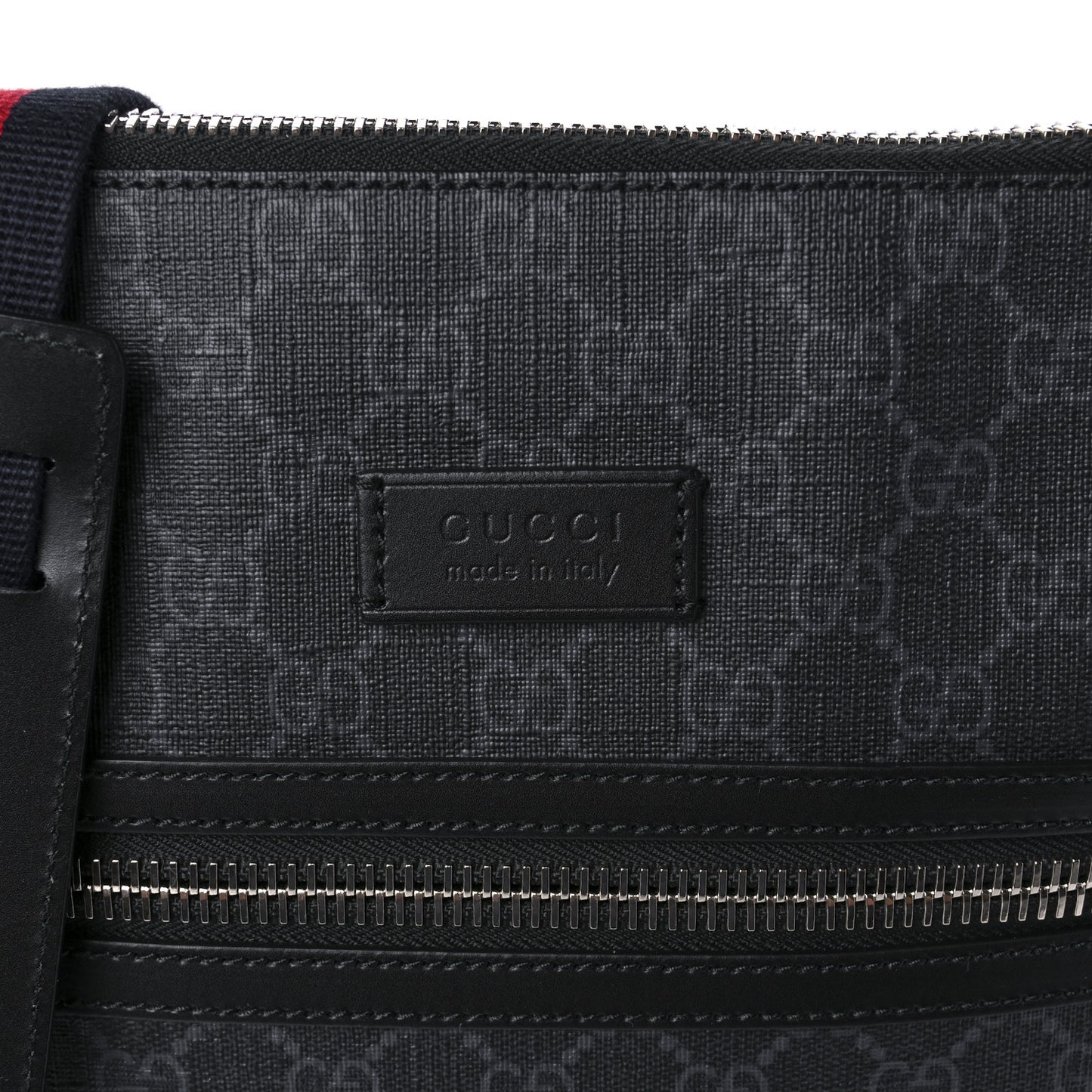 GG Supreme Monogram Appia Calfskin Web Flat Messenger Bag Black Grey
