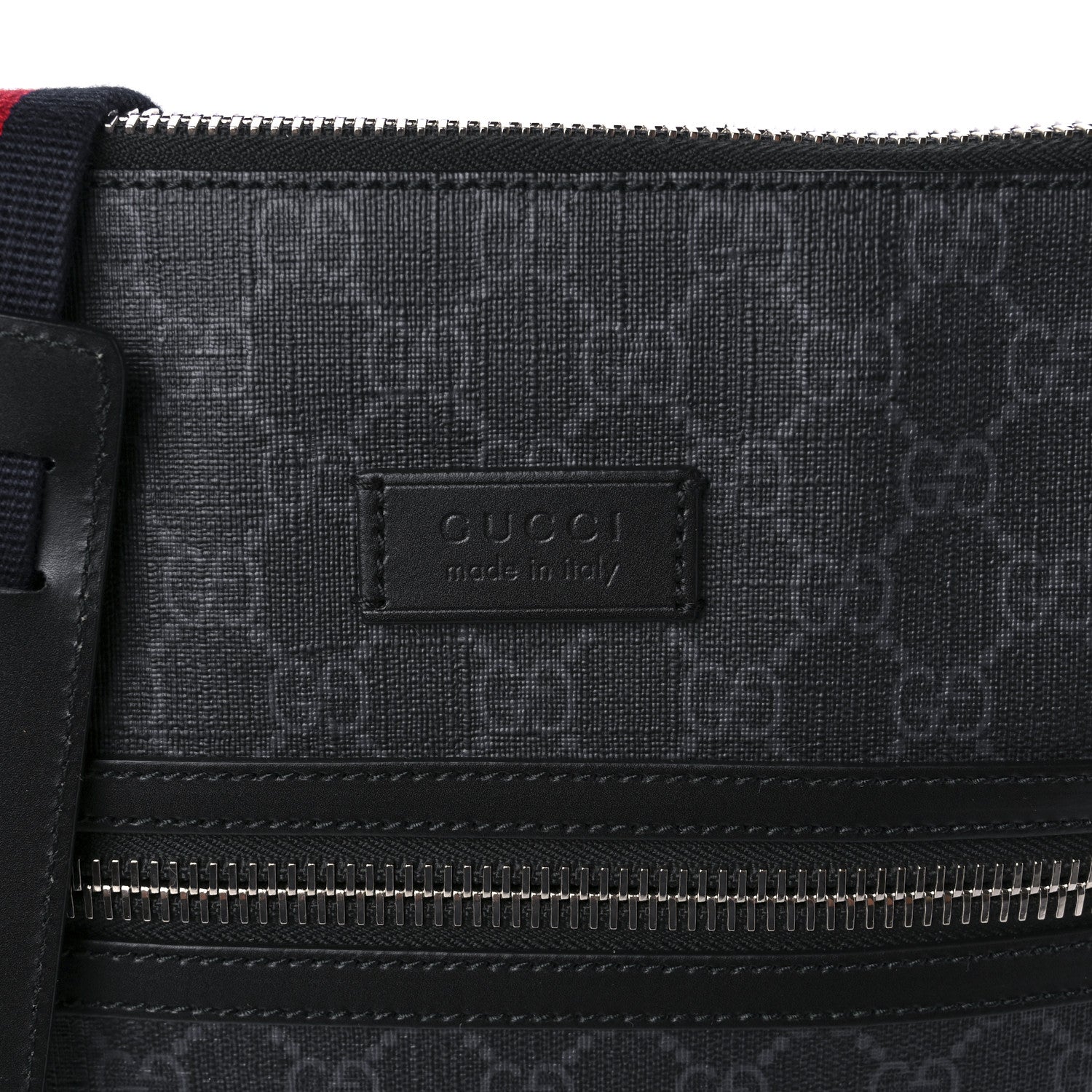 Gucci GG Supreme Monogram Appia Calfskin Web Flat Messenger Bag Black Grey 9 of 11