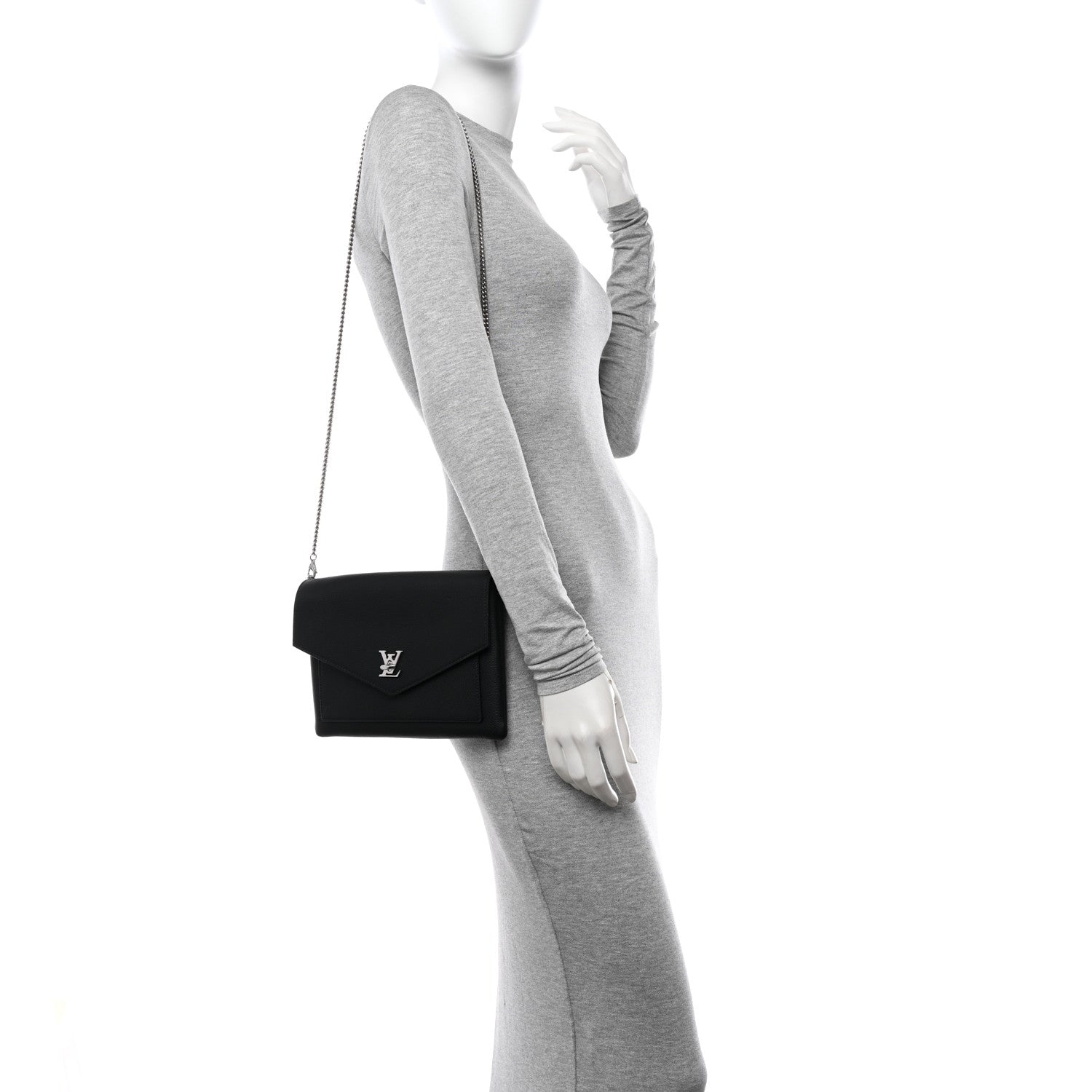 Louis Vuitton LOUIS VUITTON Soft Calfskin My Lockme Chain Pochette Black 2 of 10