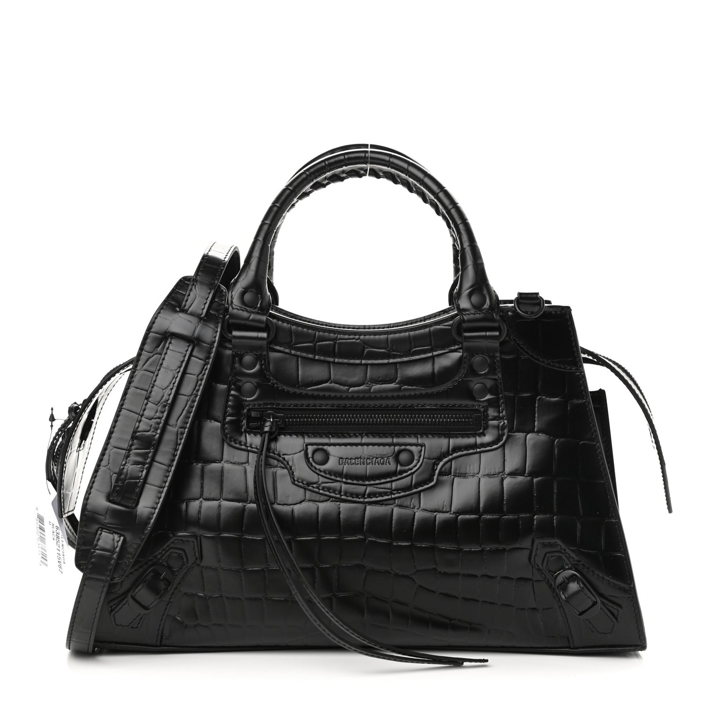 Semi Shiny Calfskin Crocodile Embossed Neo Classic Black Hardware S City Black