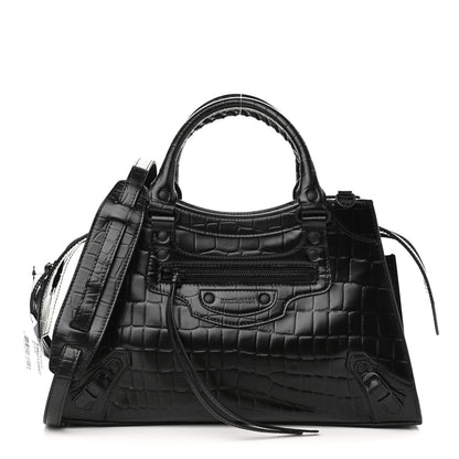 Balenciaga Semi Shiny Calfskin Crocodile Embossed Neo Classic Black Hardware S City Black 1 of 9