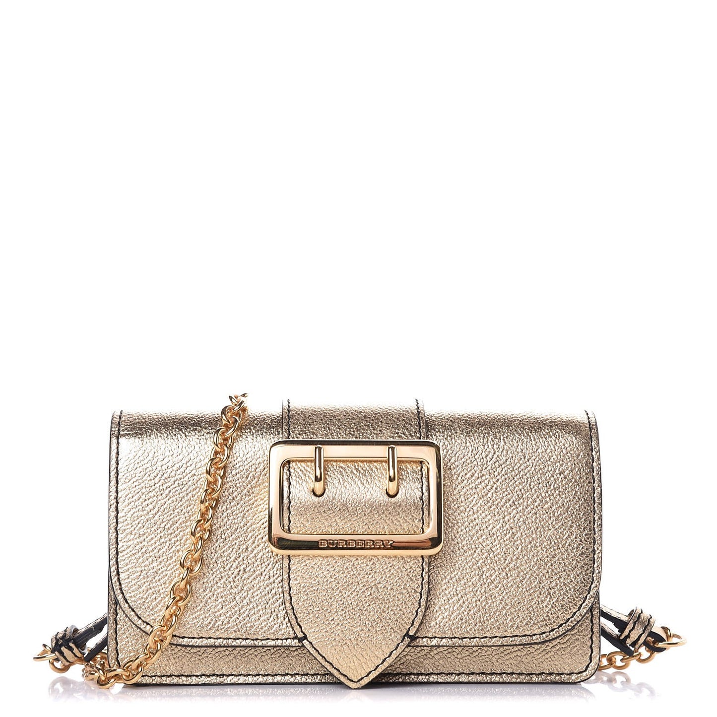 Metallic Grainy Calfskin Mini Buckle Bag Gold
