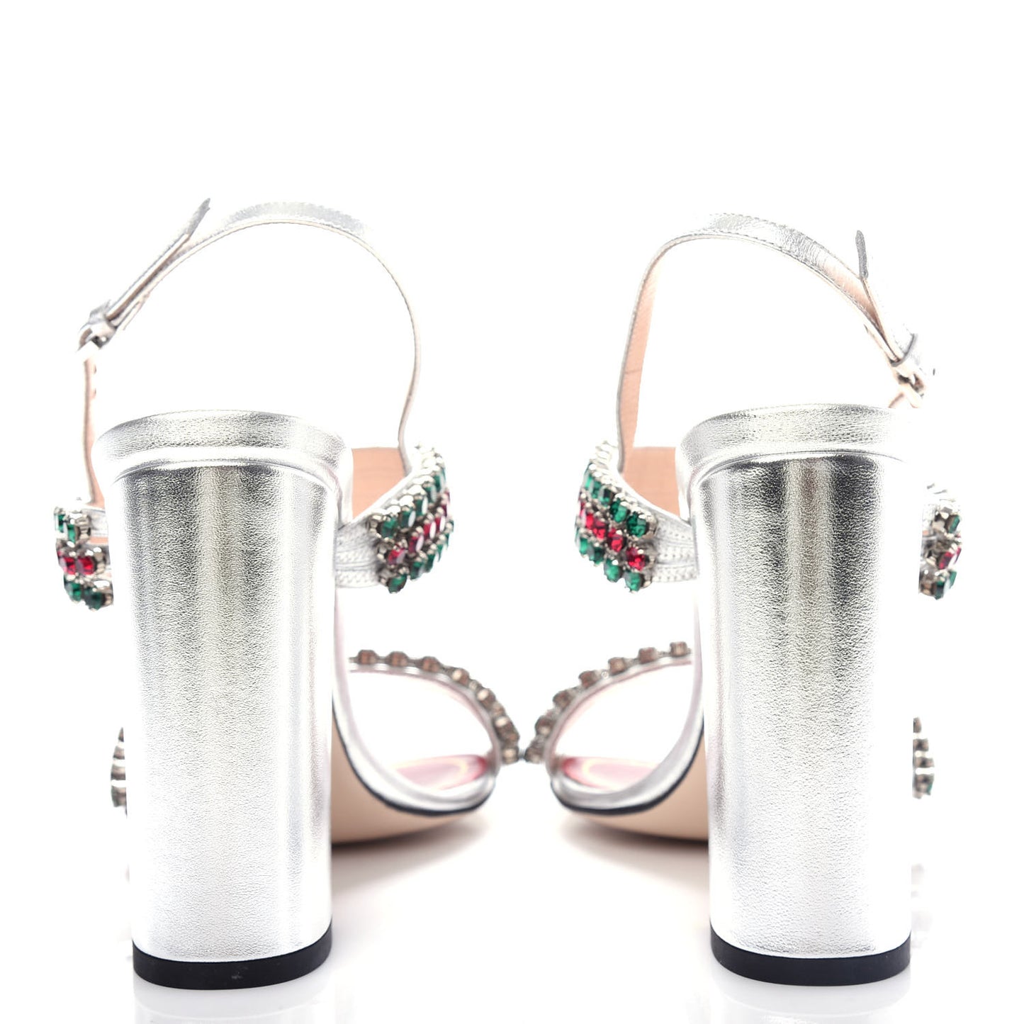 Nappa Silk Crystal Bertie High Heel Sandals 37 Argento