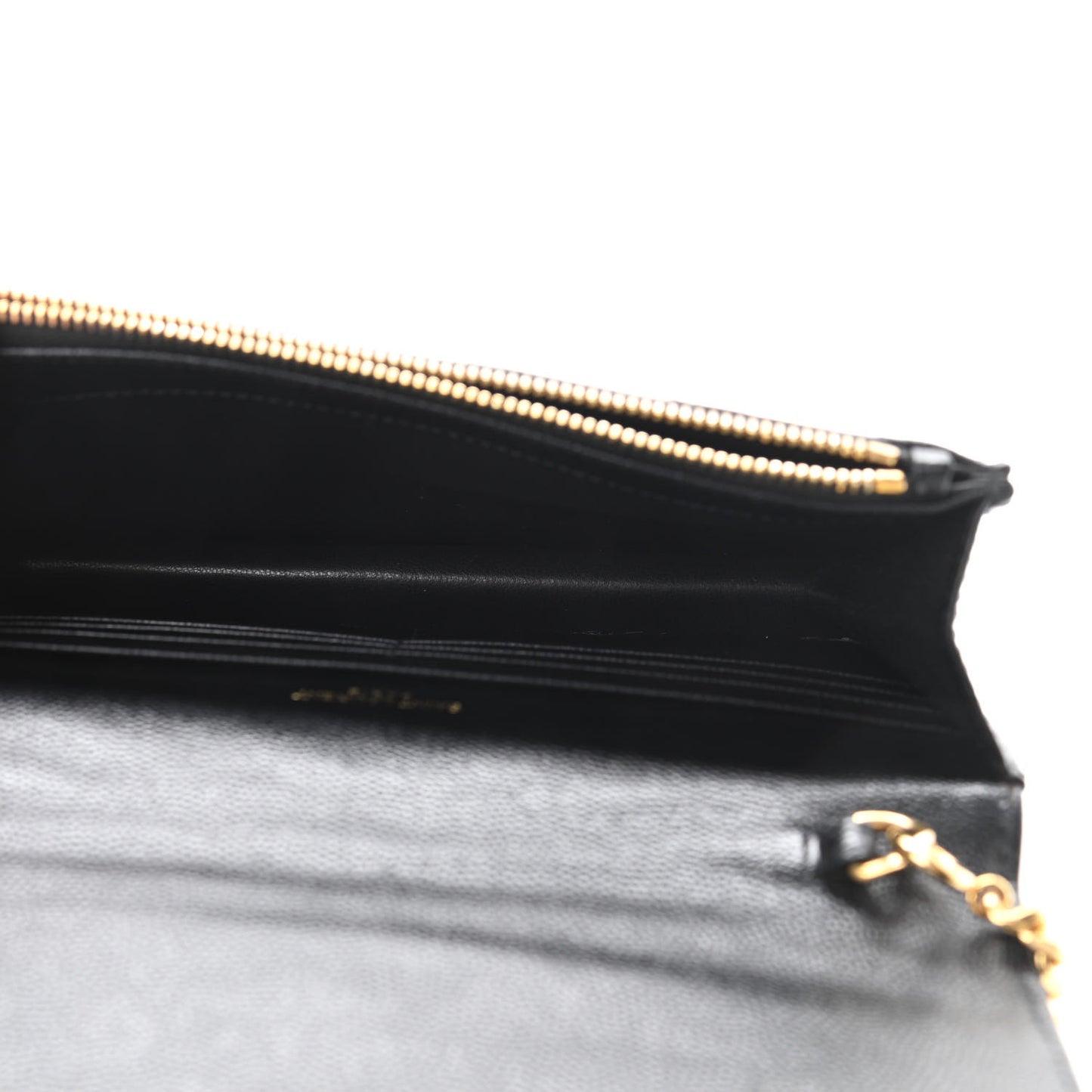 Grain De Poudre Matelasse Chevron Monogram Envelope Chain Wallet Black