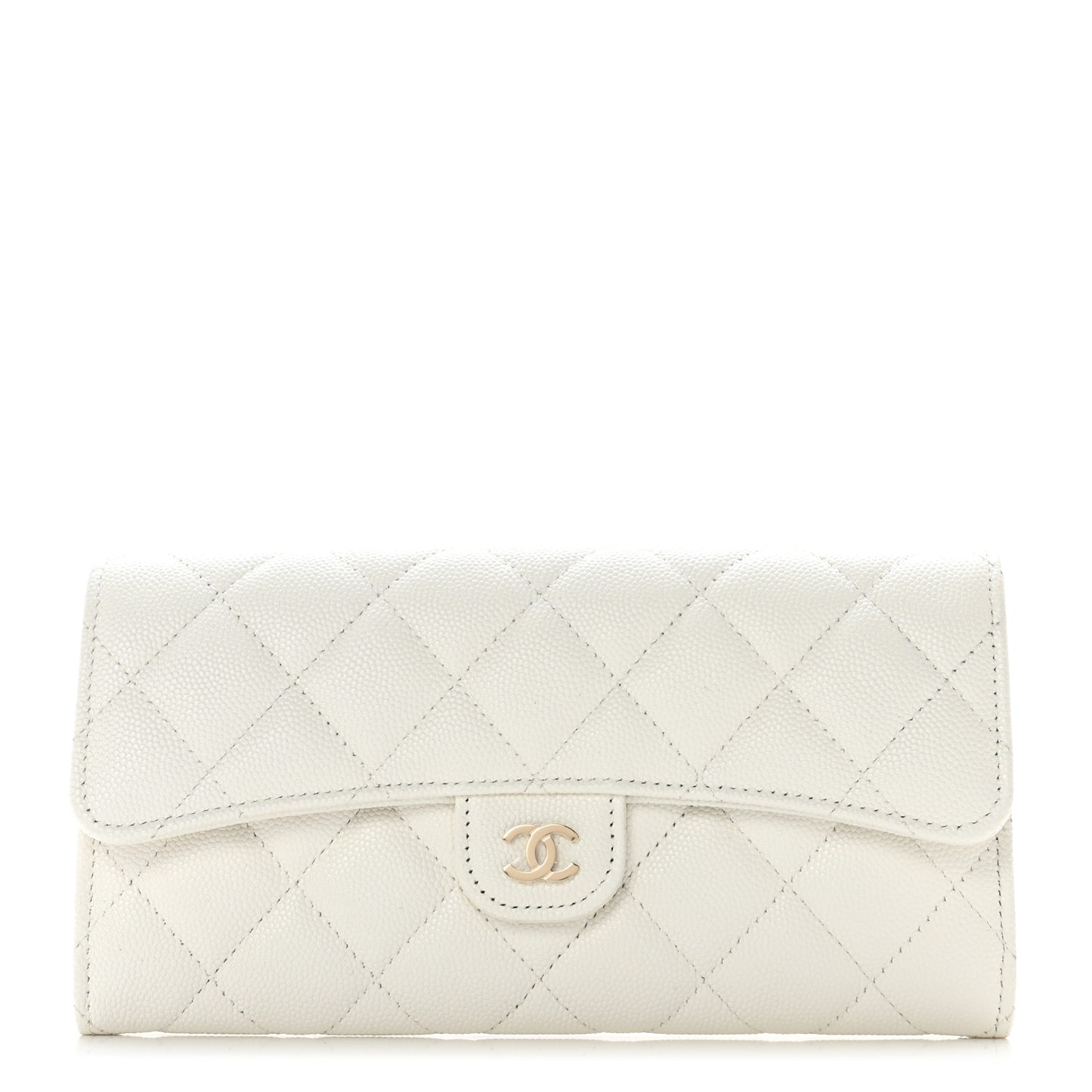 Caviar Quilted Large Gusset Flap Wallet White