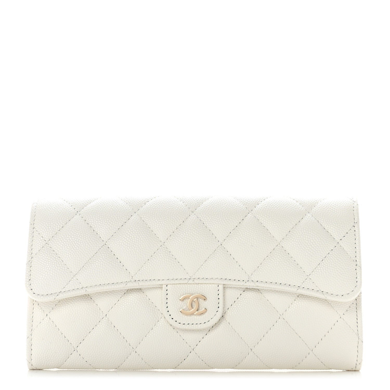 Chanel Caviar Quilted Large Gusset Flap Wallet White 1 of 8