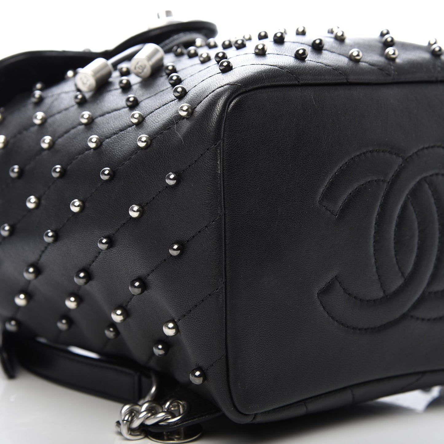 Lambskin Chevron Quilted Studded Stud Wars Backpack Black