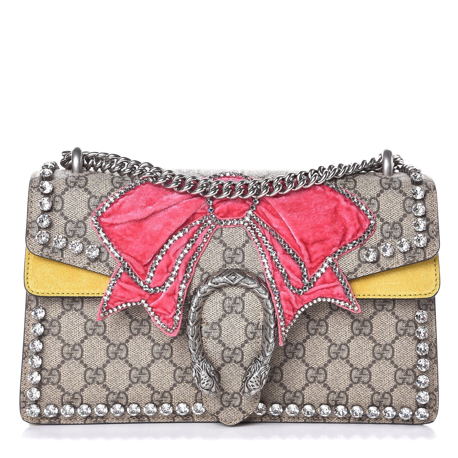Gucci GG Supreme Monogram Crystal Bow Embroidered Small Dionysus Shoulder Bag Yellow 1 of 7