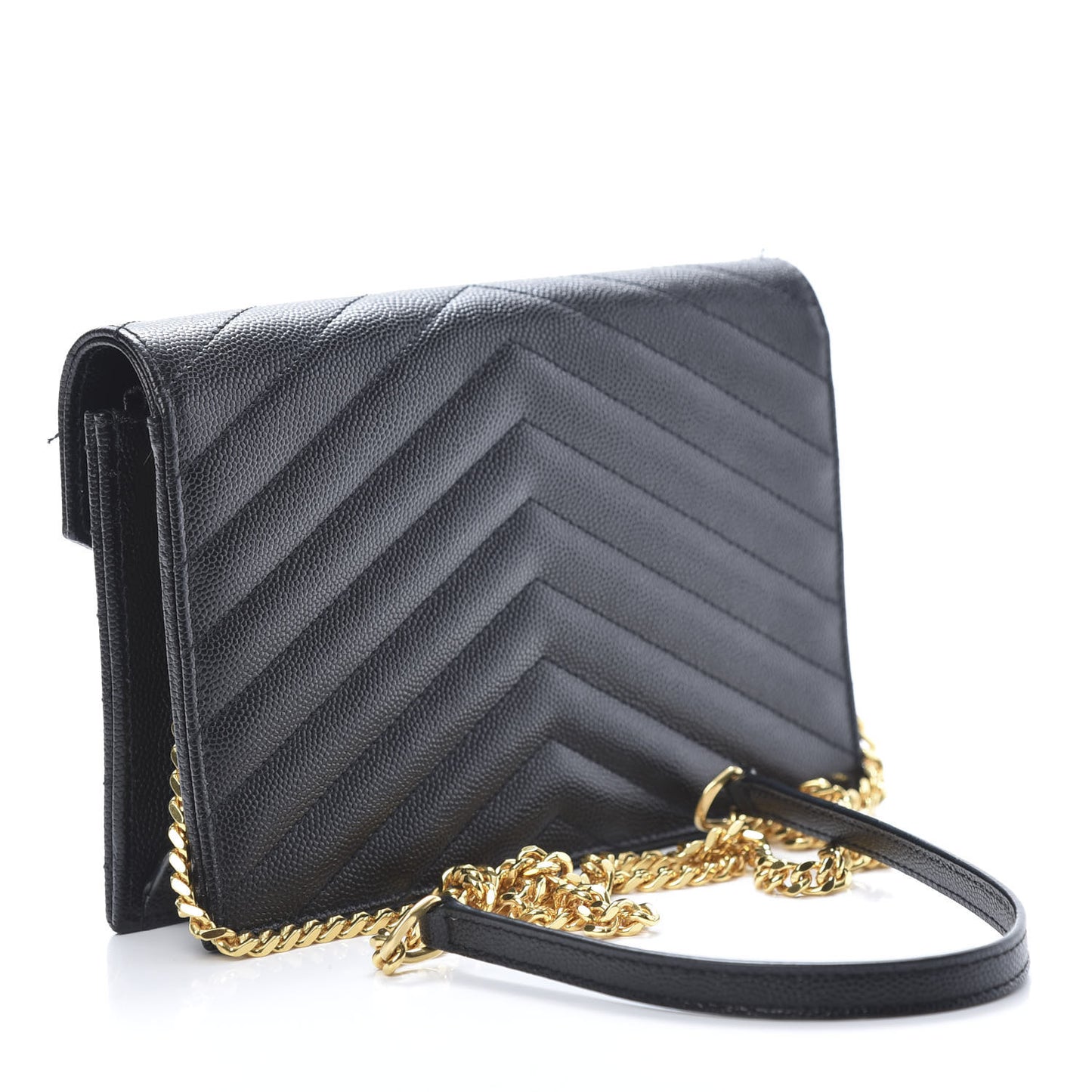 Grain De Poudre Matelasse Chevron Monogram Envelope Chain Wallet Black