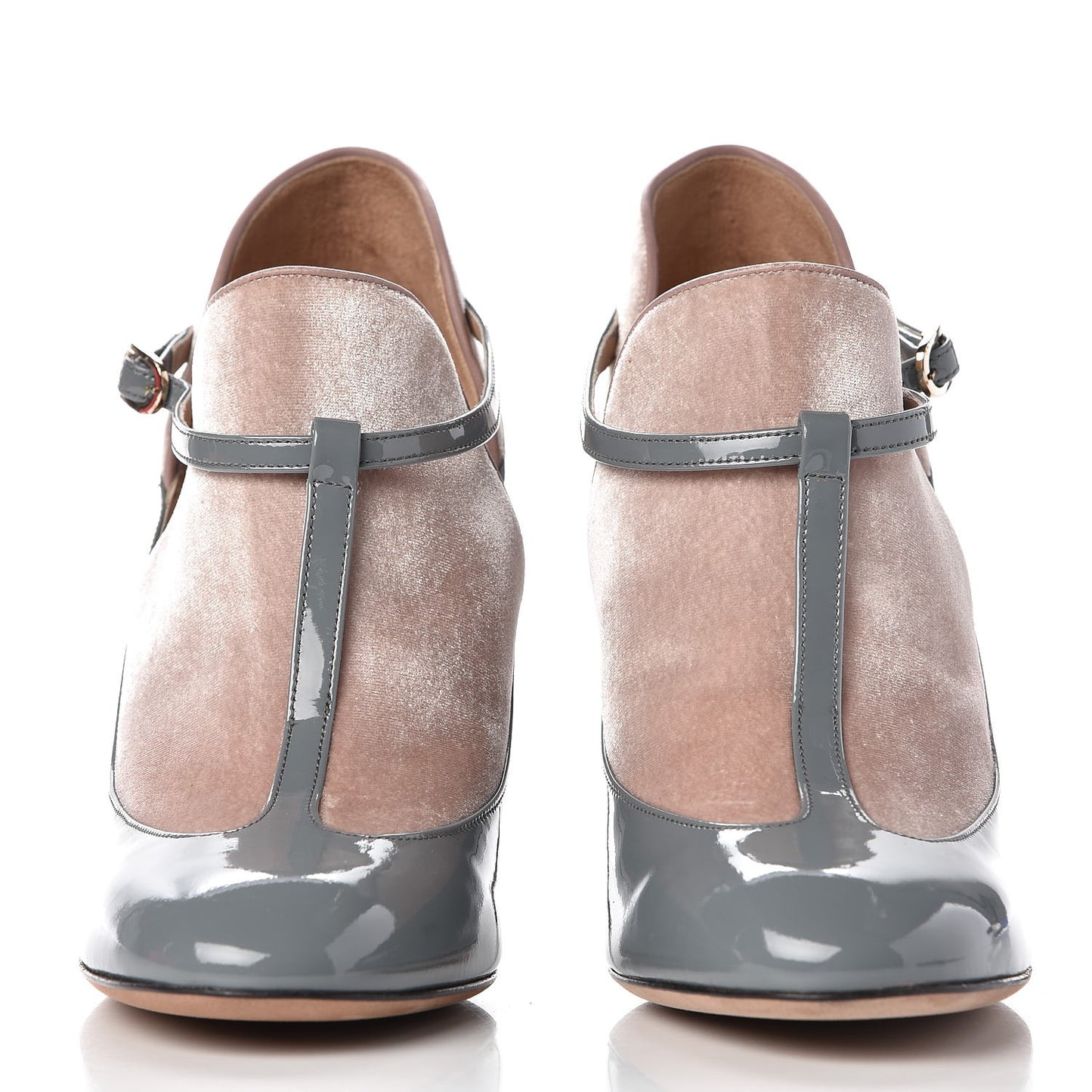 Patent Velvet T Bar Pumps 39 Grey Pink
