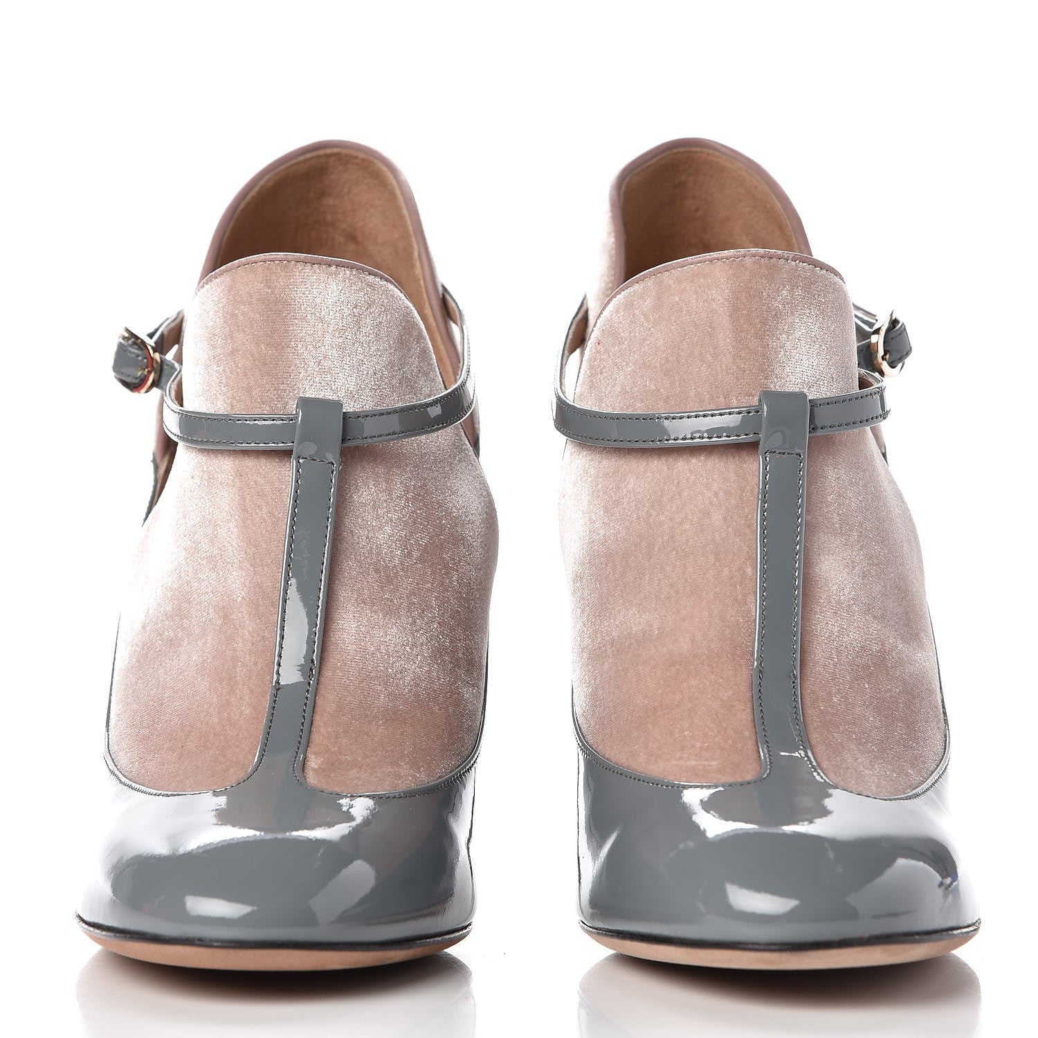Valentino Garavani Patent Velvet T Bar Pumps 39 Grey Pink 2 of 12