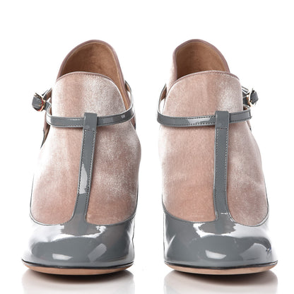 Valentino Garavani Patent Velvet T Bar Pumps 39 Grey Pink 2 of 12