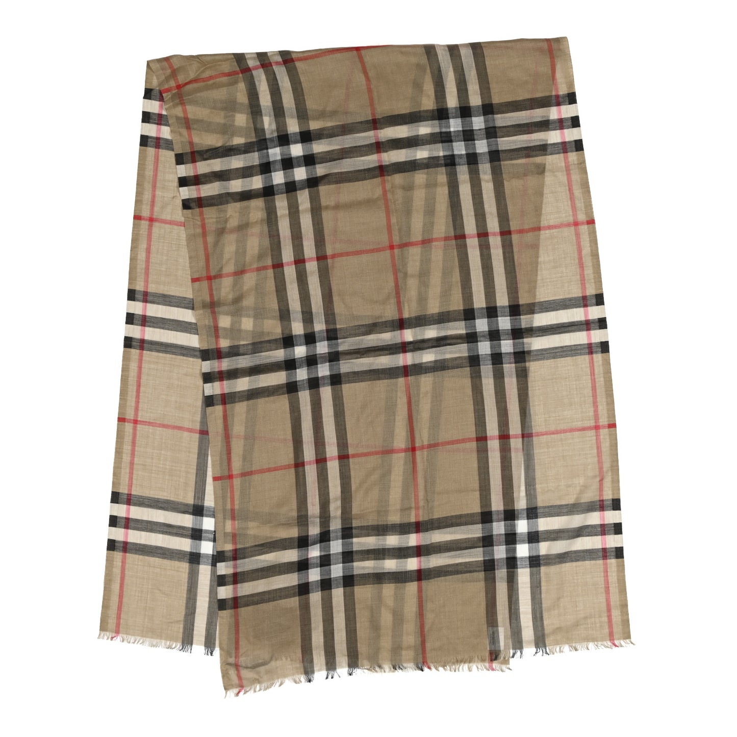 Wool Silk Gauze Giant Check Lightweight Scarf Camel