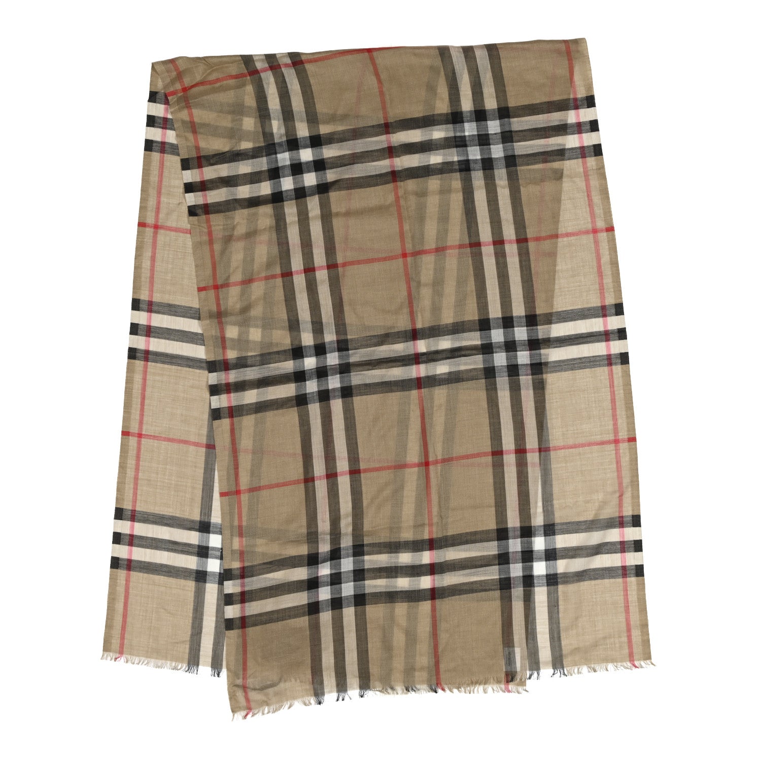 Burberry Wool Silk Gauze Giant Check Lightweight Scarf Camel 2 of 5
