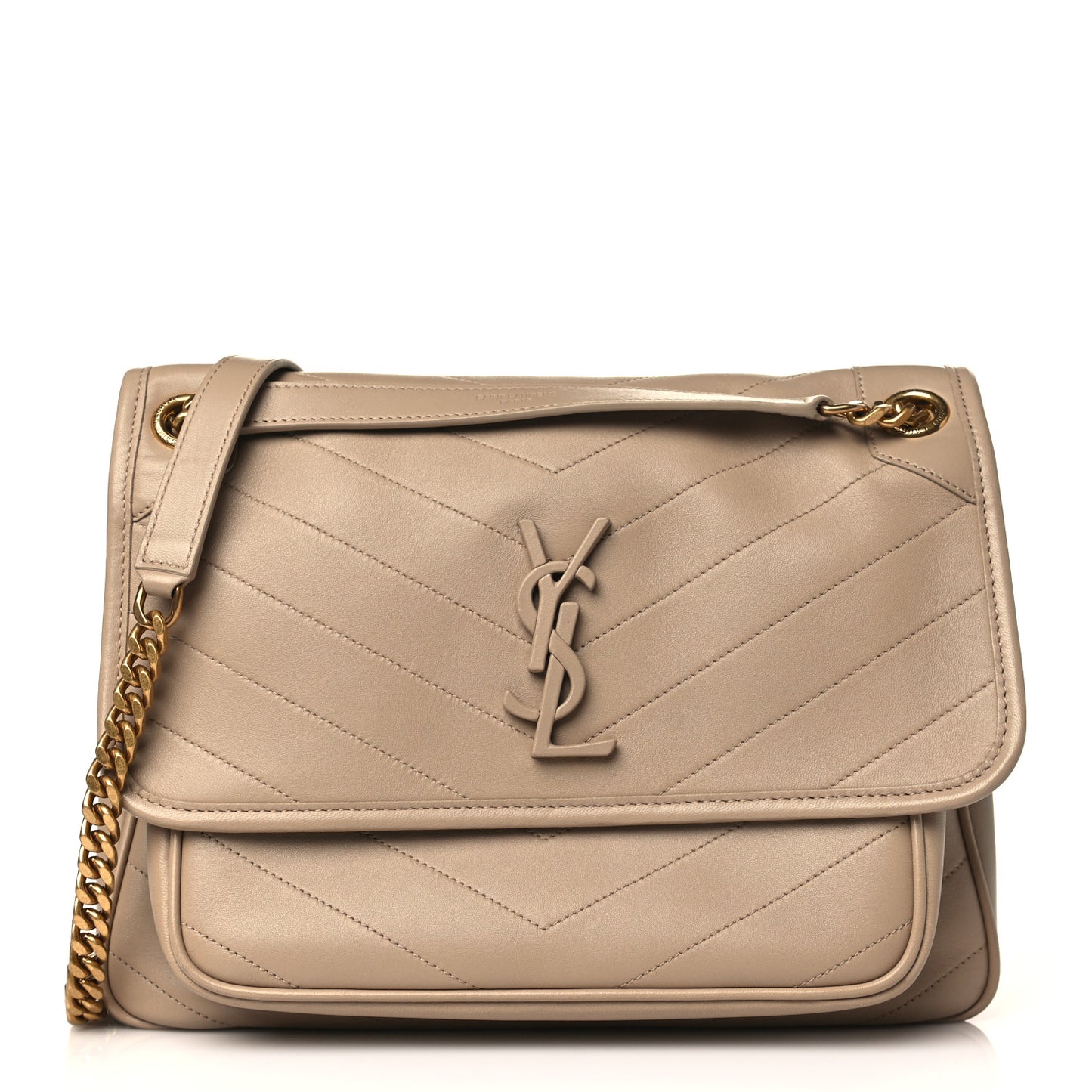 Lambskin Matelasse Monogram Medium Niki Chain Satchel Dark Beige