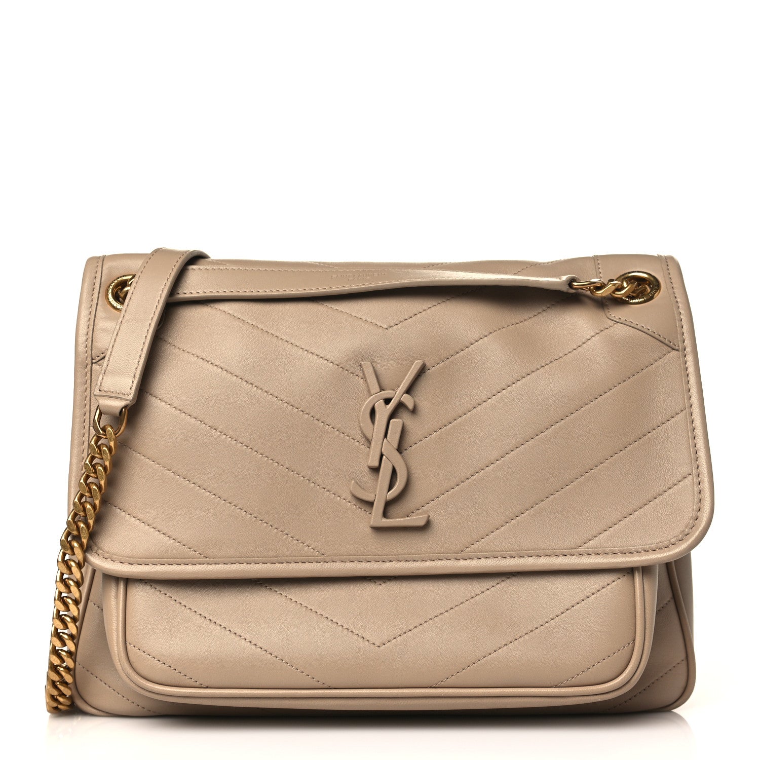 Saint Laurent Lambskin Matelasse Monogram Medium Niki Chain Satchel Dark Beige 1 of 9