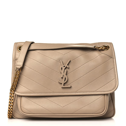 Saint Laurent Lambskin Matelasse Monogram Medium Niki Chain Satchel Dark Beige 1 of 9