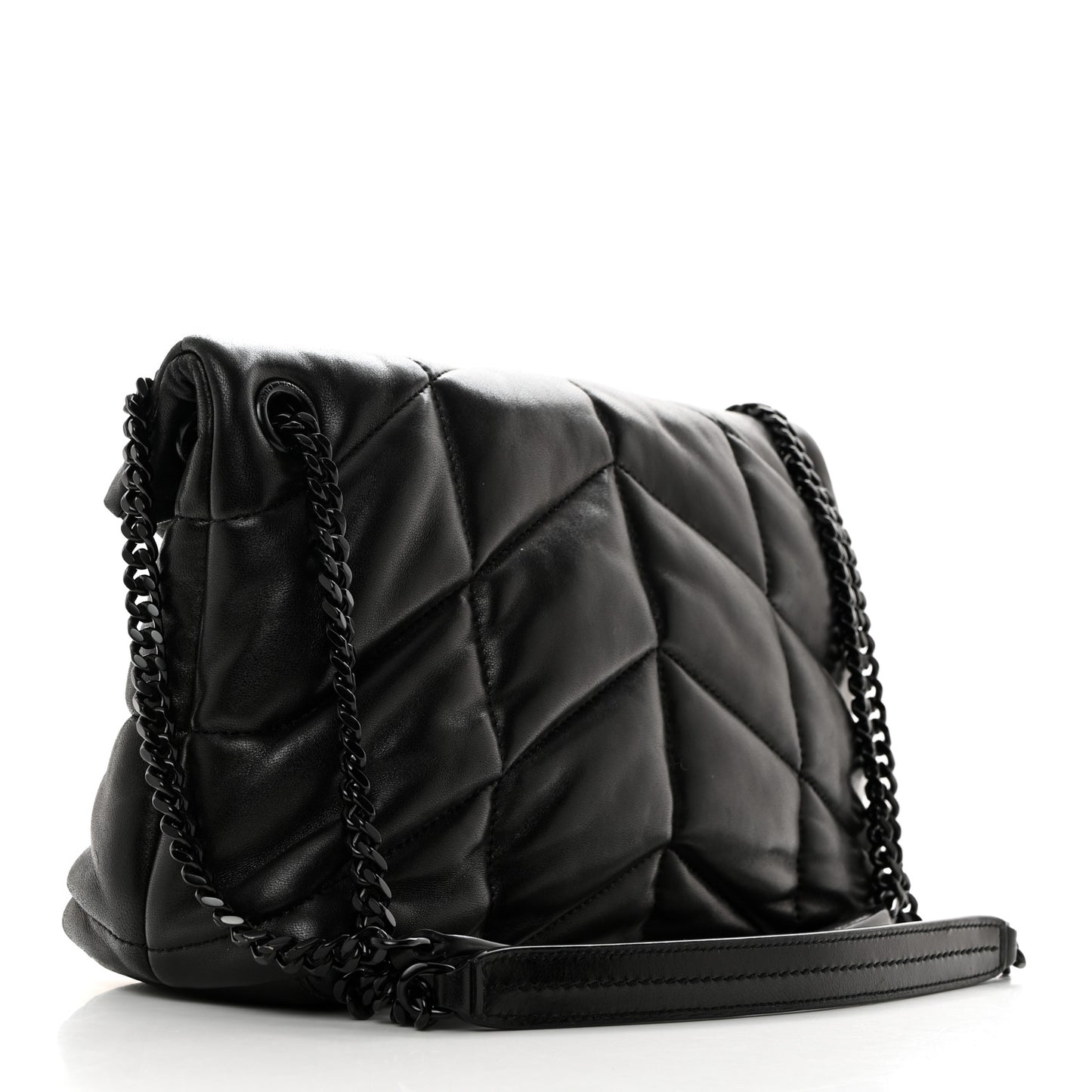 Lambskin Quilted Monogram Monochrome Small Loulou Puffer Chain Satchel Black