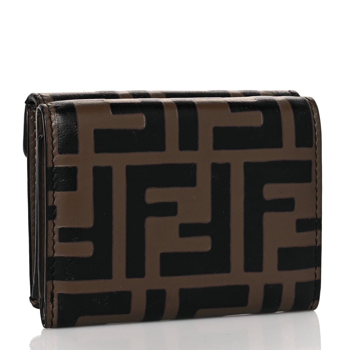 Vitello Soft F is Fendi Bi-Color FF 1974 Embossed Micro Tri-Fold Envelope Wallet Maya Black
