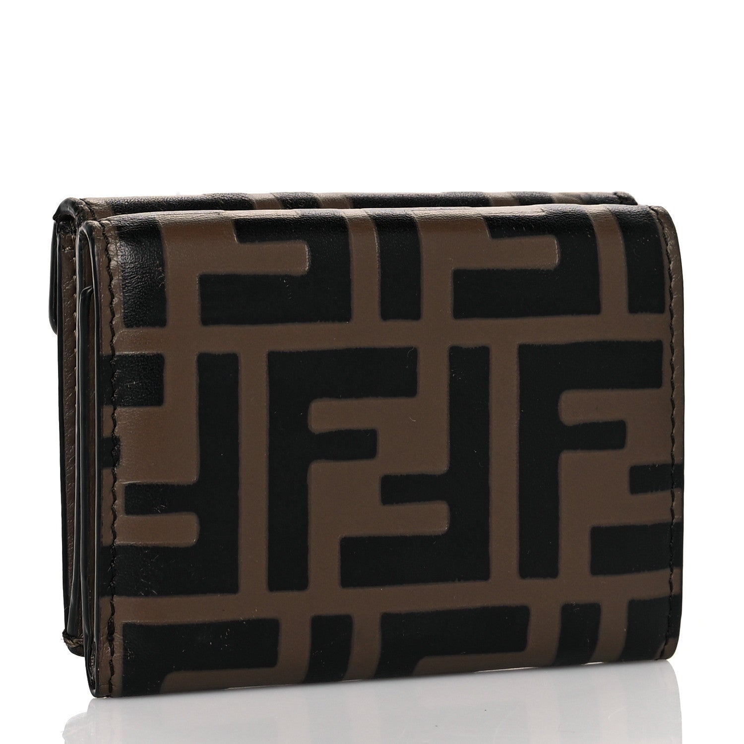 Fendi Vitello Soft F is Fendi Bi-Color FF 1974 Embossed Micro Tri-Fold Envelope Wallet Maya Black 3 of 7