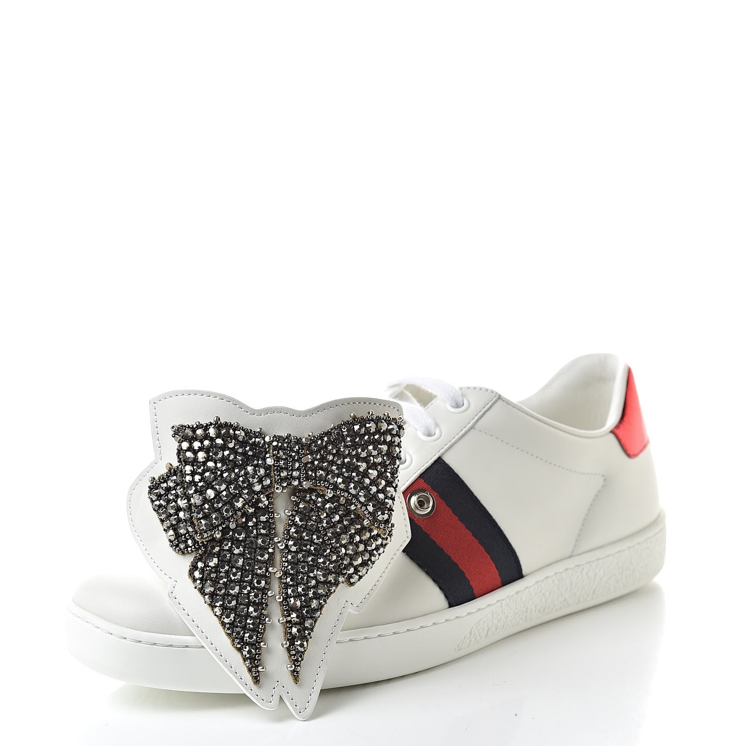 Gucci Calfskin Ayers Web Womens Ace Bow Lace Sneakers 39.5 White 8 of 9