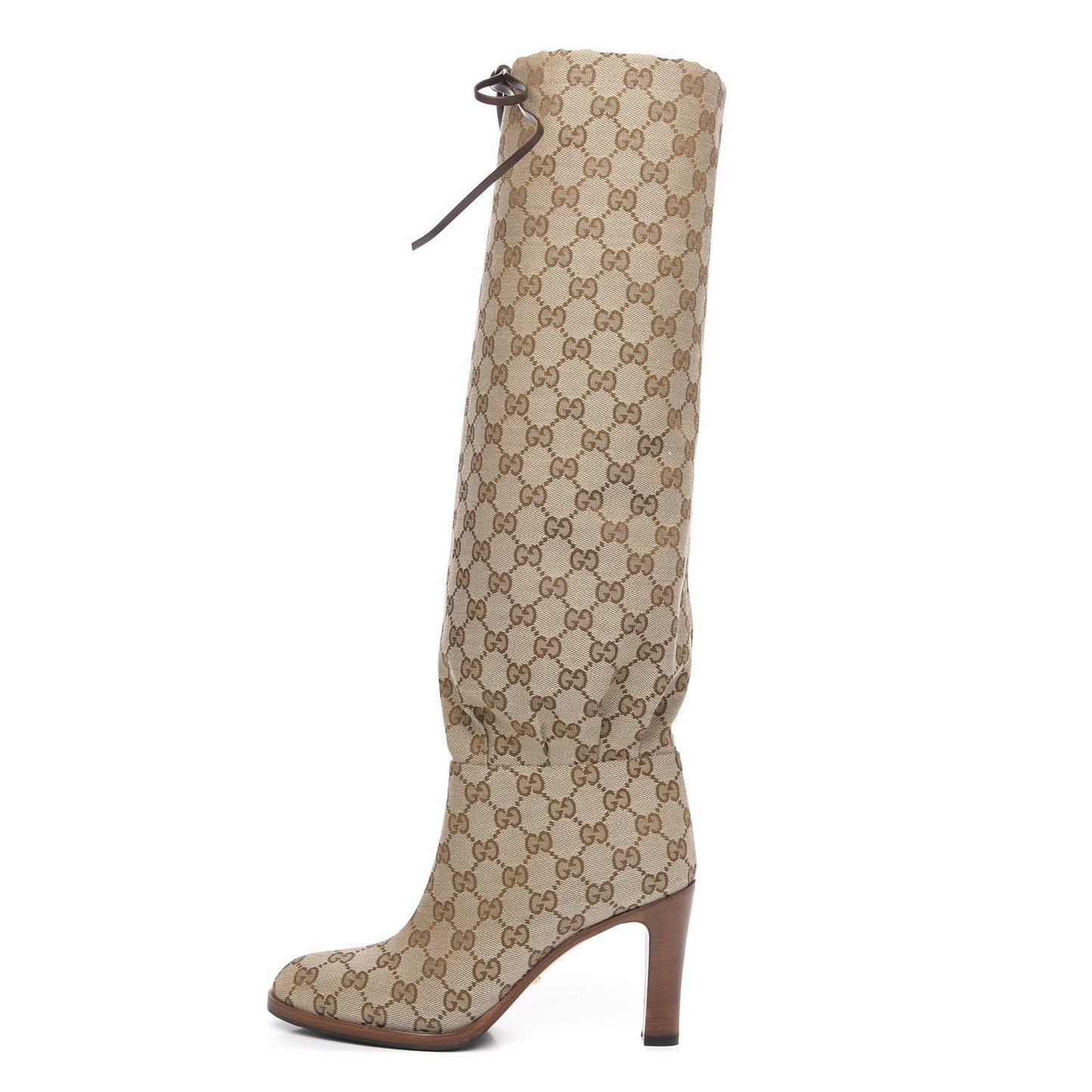 Monogram Lisa Mid Heel Boots 38 Beige Ebony