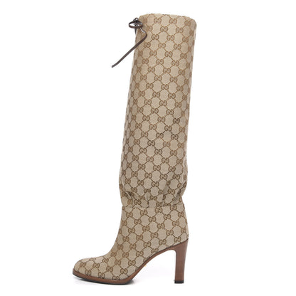 Gucci Monogram Lisa Mid Heel Boots 38 Beige Ebony 1 of 7