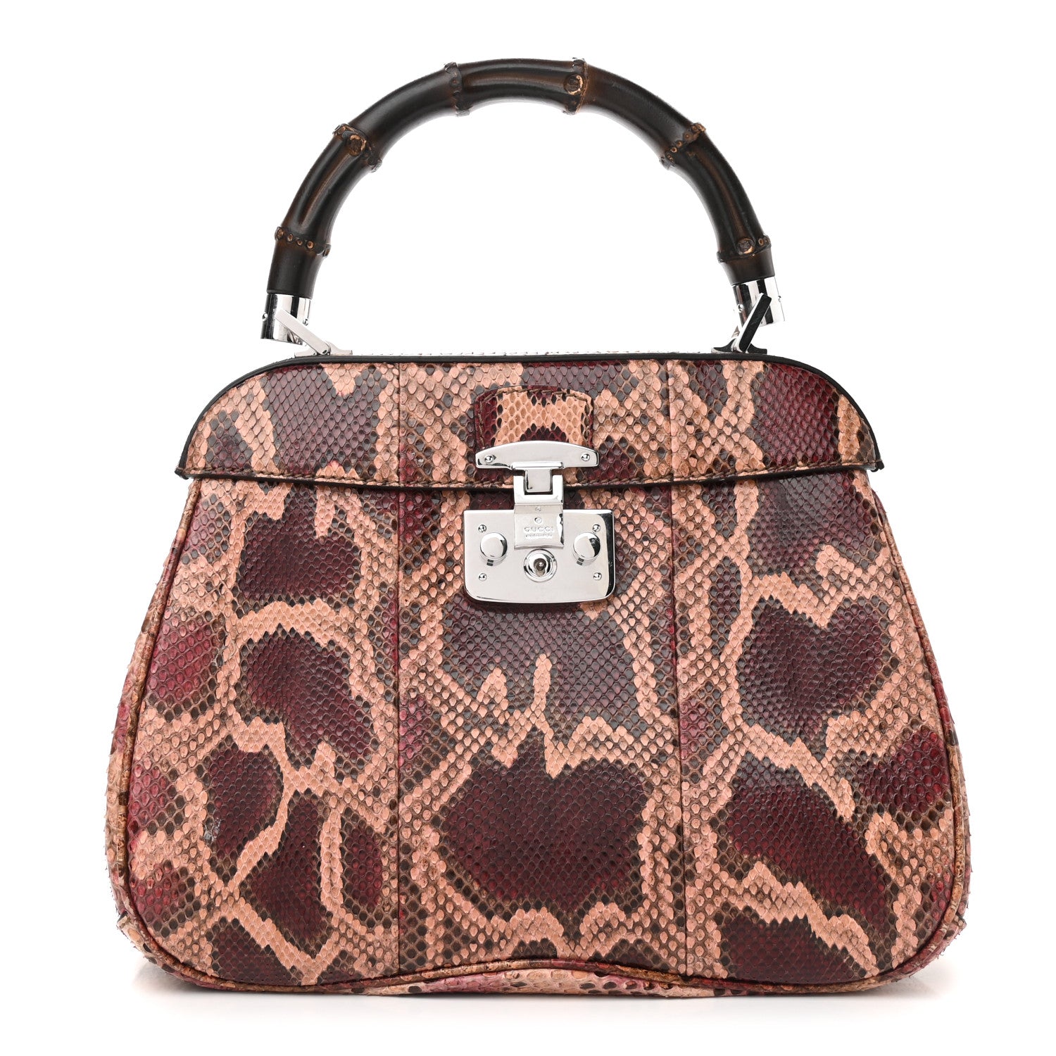 Gucci Snakeskin Bamboo Medium Lady Lock Top Handle Bag Burgundy 1 of 9
