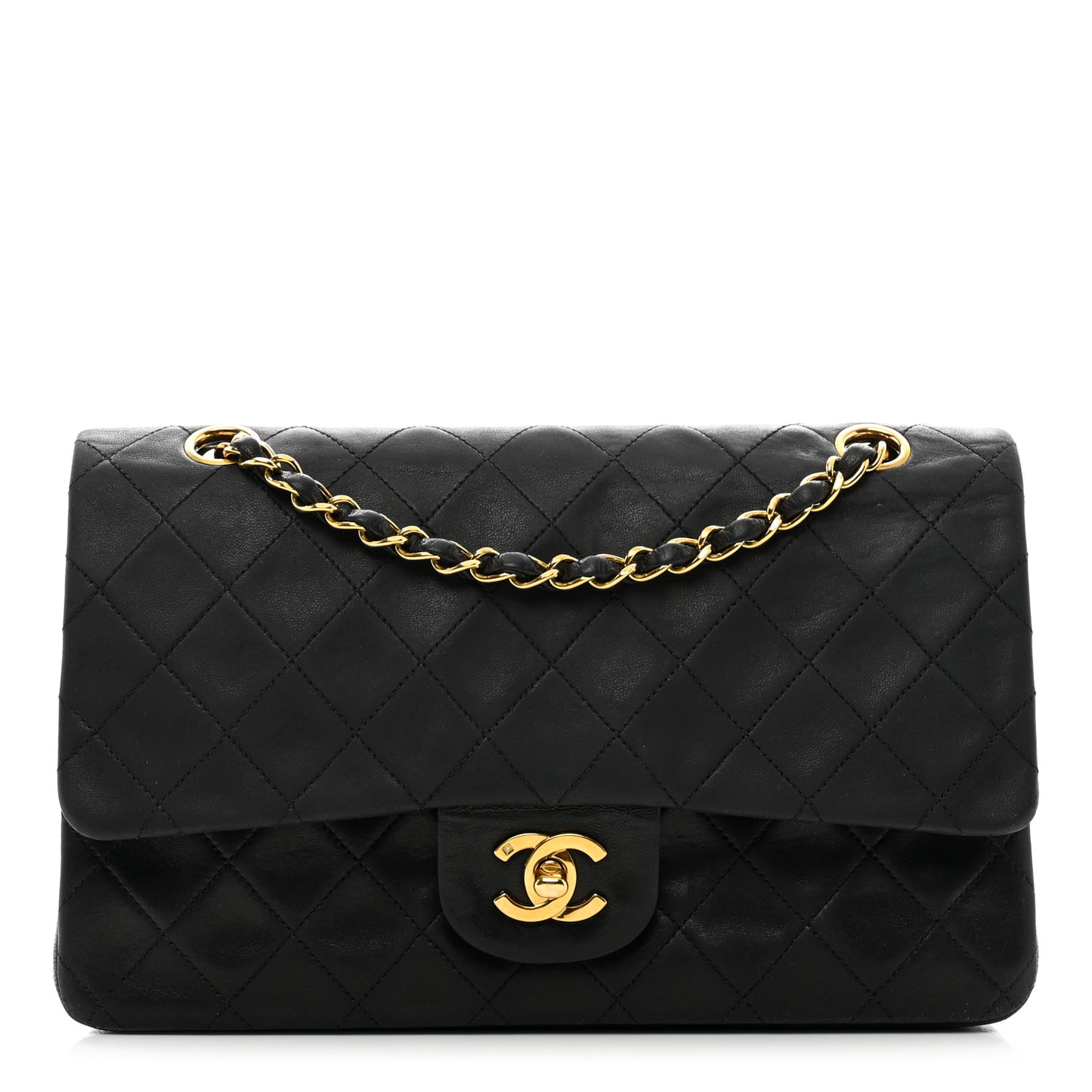 Lambskin Quilted Medium Double Flap Black