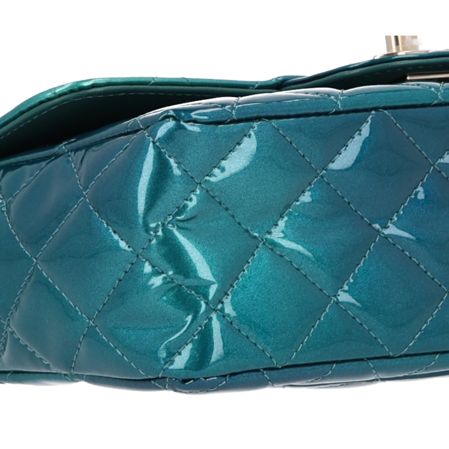 Shaded Patent Calfskin Quilted Mini Rectangular Flap Green Blue