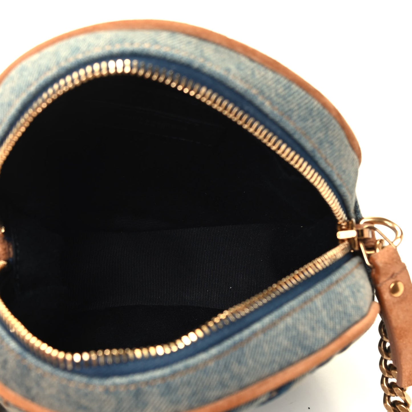 Denim Quilted Monogram Round Crossbody Bag Rodeo Blue