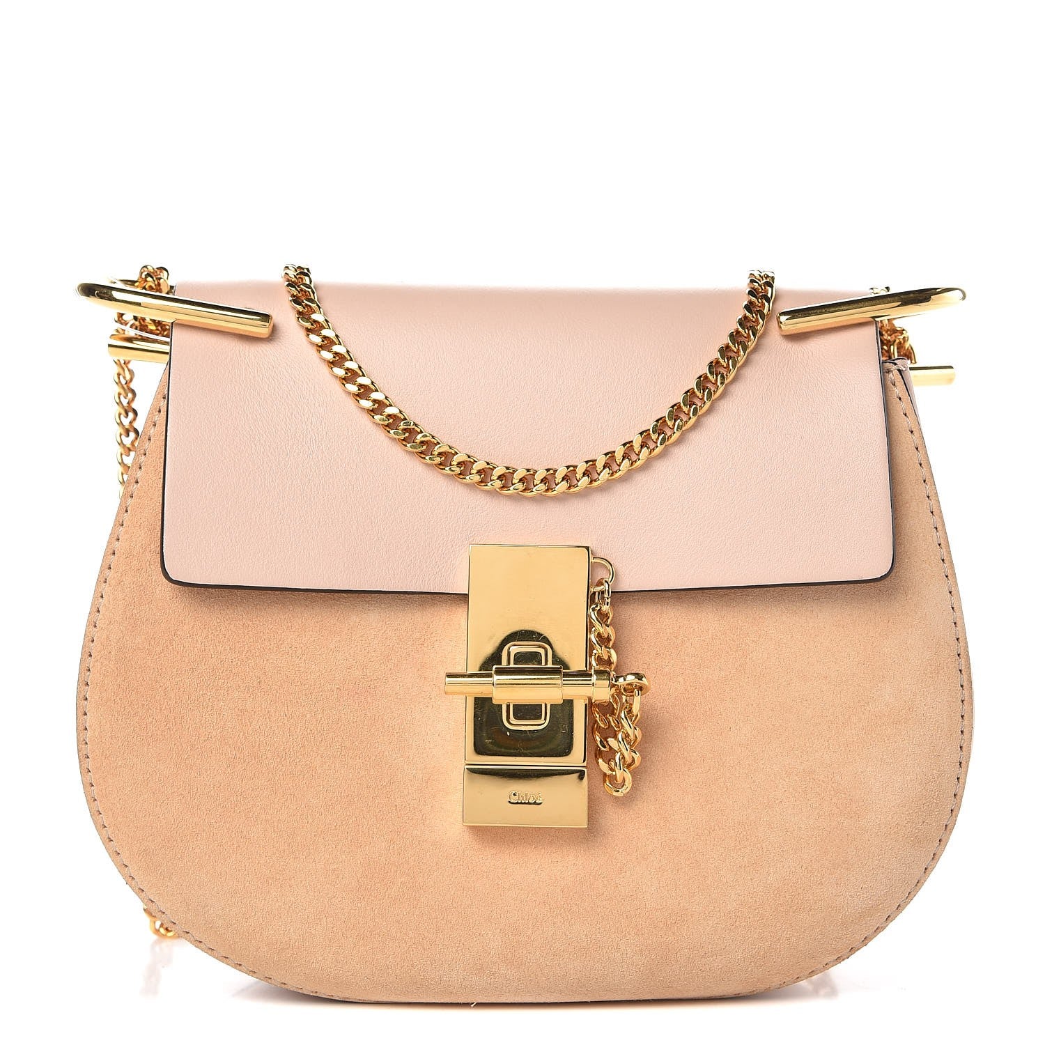 Chloe Suede Smooth Calfskin Mini Drew Shoulder Bag Cement Pink 1 of 8