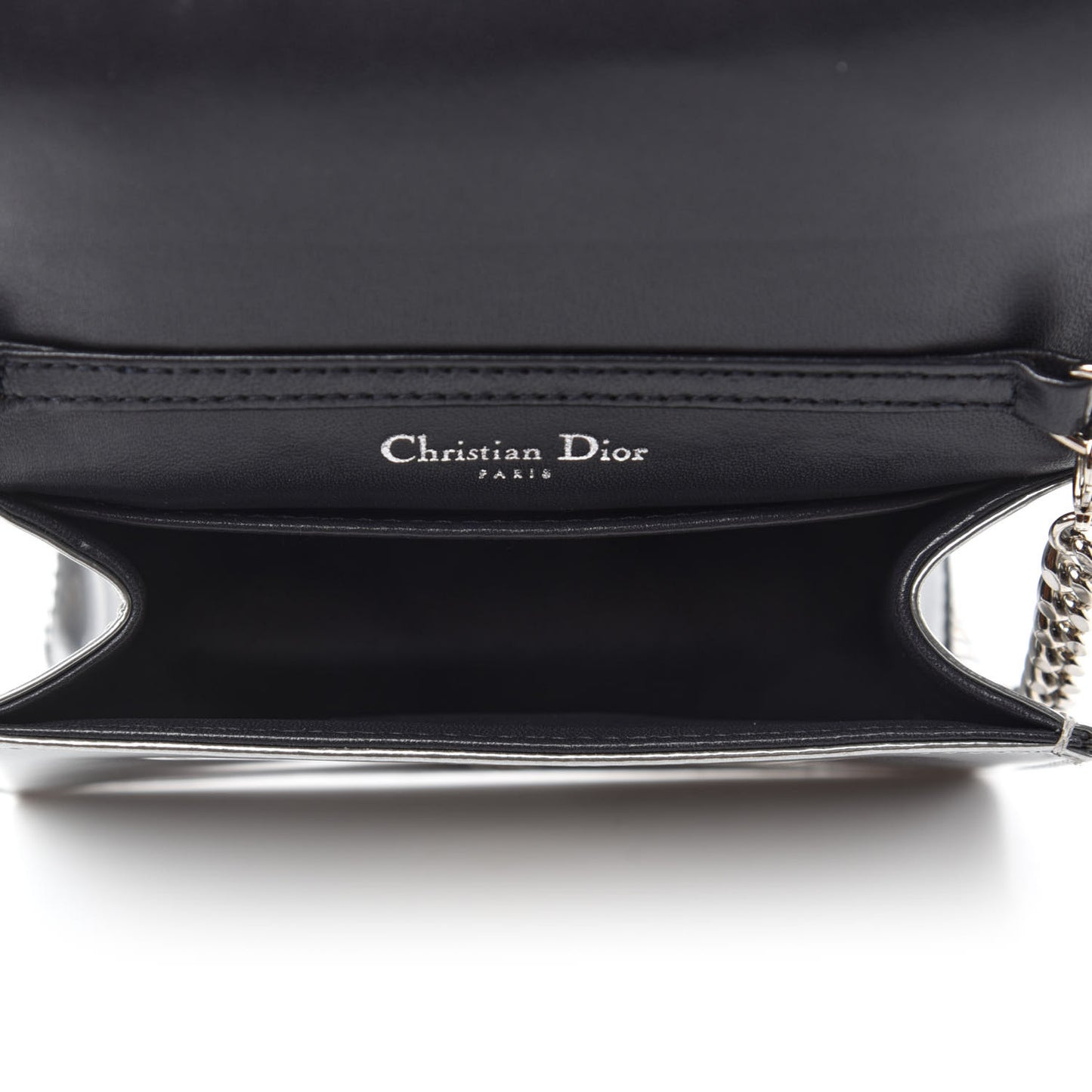 Metallic Patent Micro-Cannage Baby Diorama Flap Bag Silver