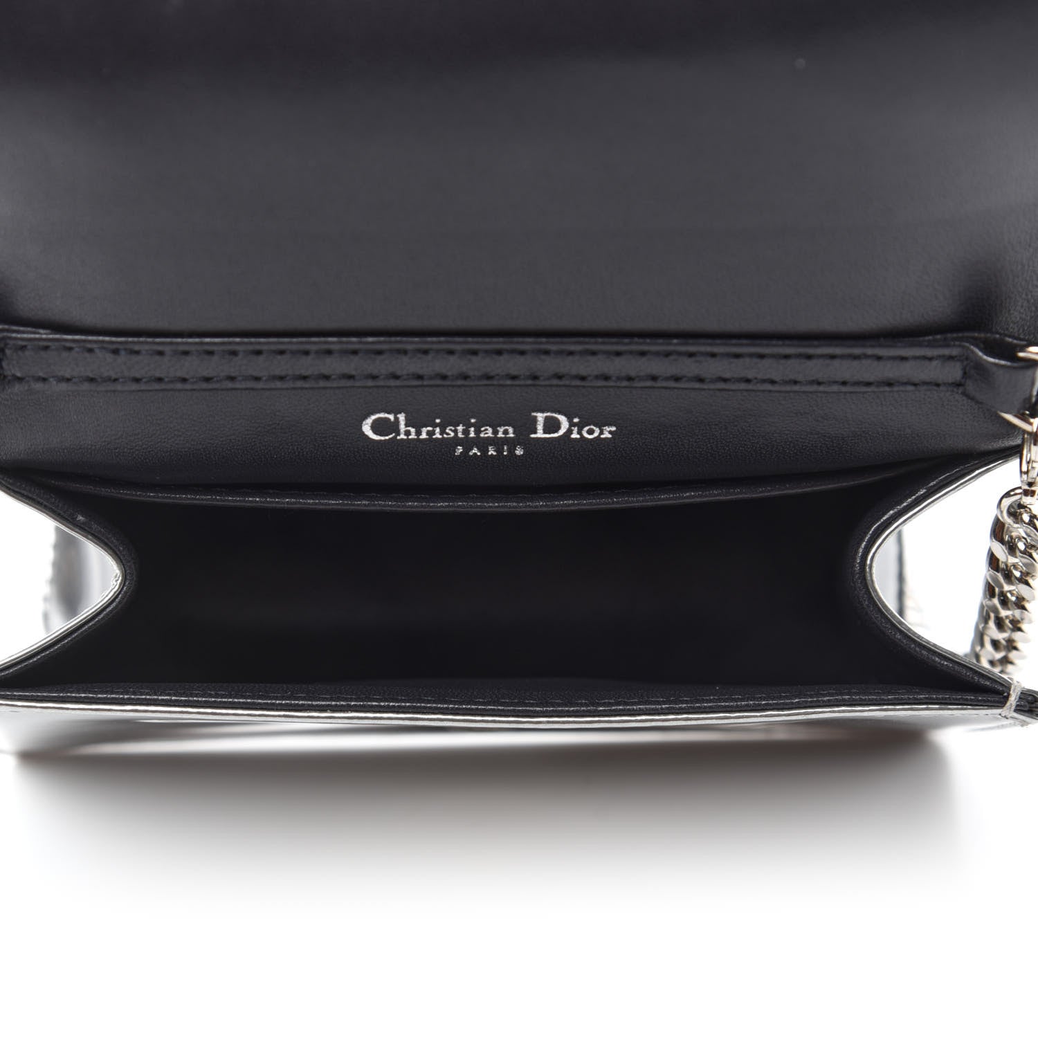 Christian Dior Metallic Patent Micro-Cannage Baby Diorama Flap Bag Silver 5 of 11
