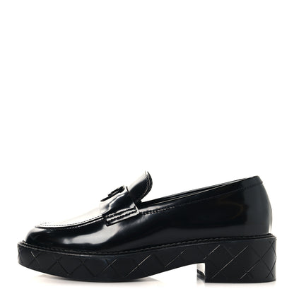 Chanel Shiny Calfskin Quilted CC Mocassin Loafers 37 Black 1 of 10