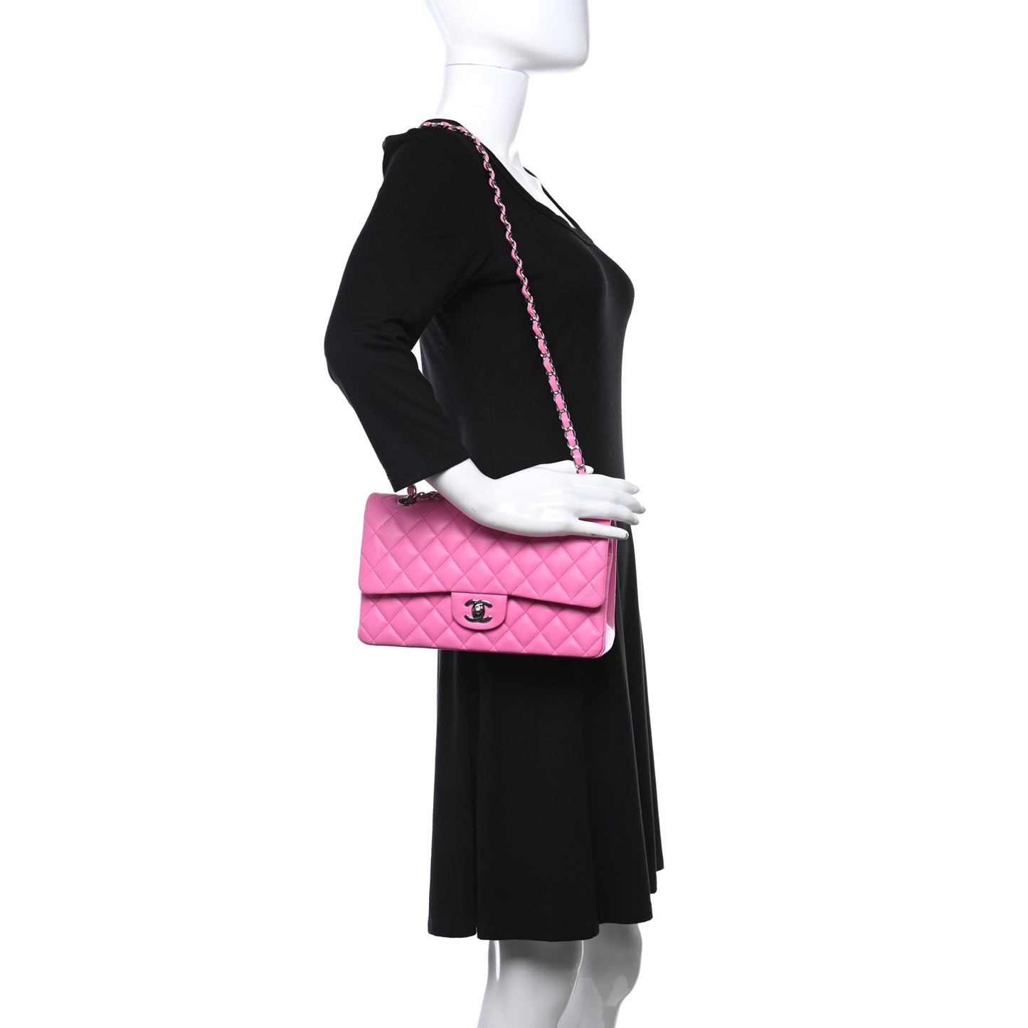 Lambskin Quilted Medium Double Flap Neon Pink