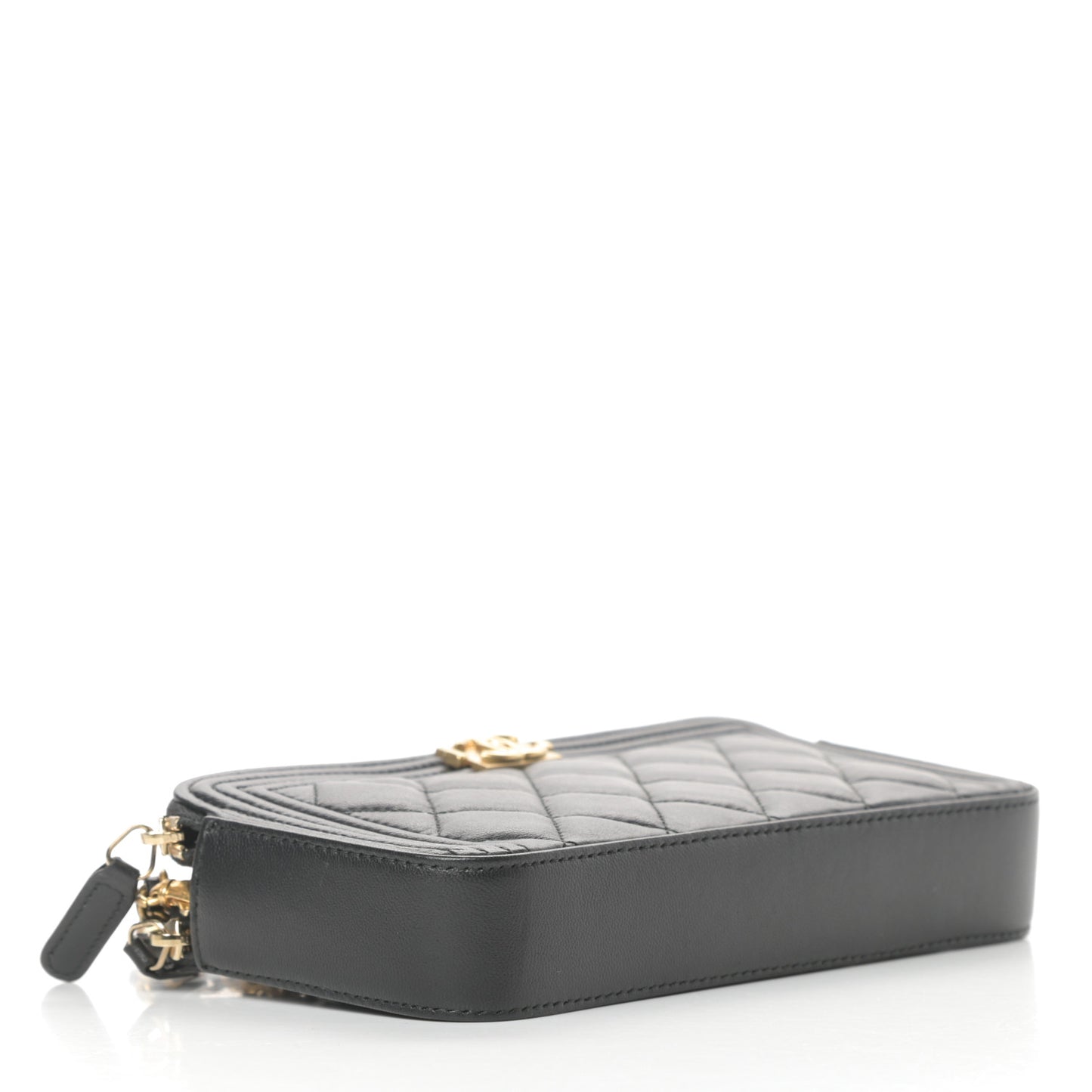 Lambskin Quilted Small Boy Clutch With Chain Black