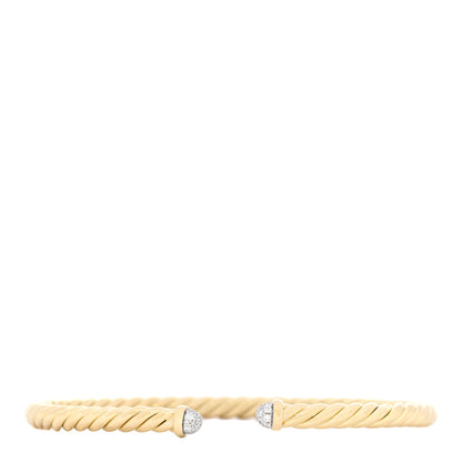 David Yurman 18K Yellow Gold Diamond 4mm Cablespira Bracelet 1 of 3