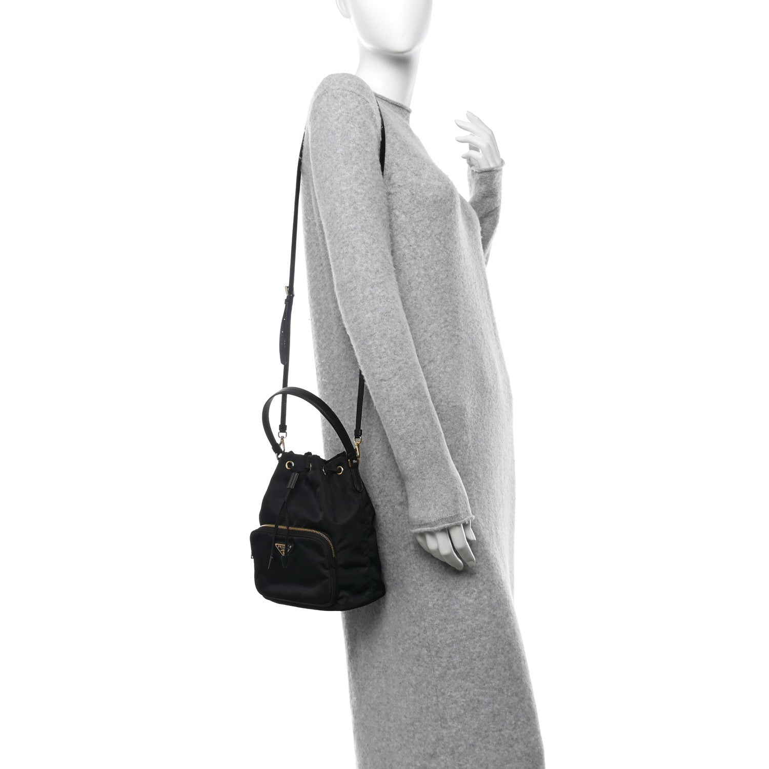Prada Saffiano Tessuto Nylon Mini Bucket Crossbody Bag Black 2 of 11