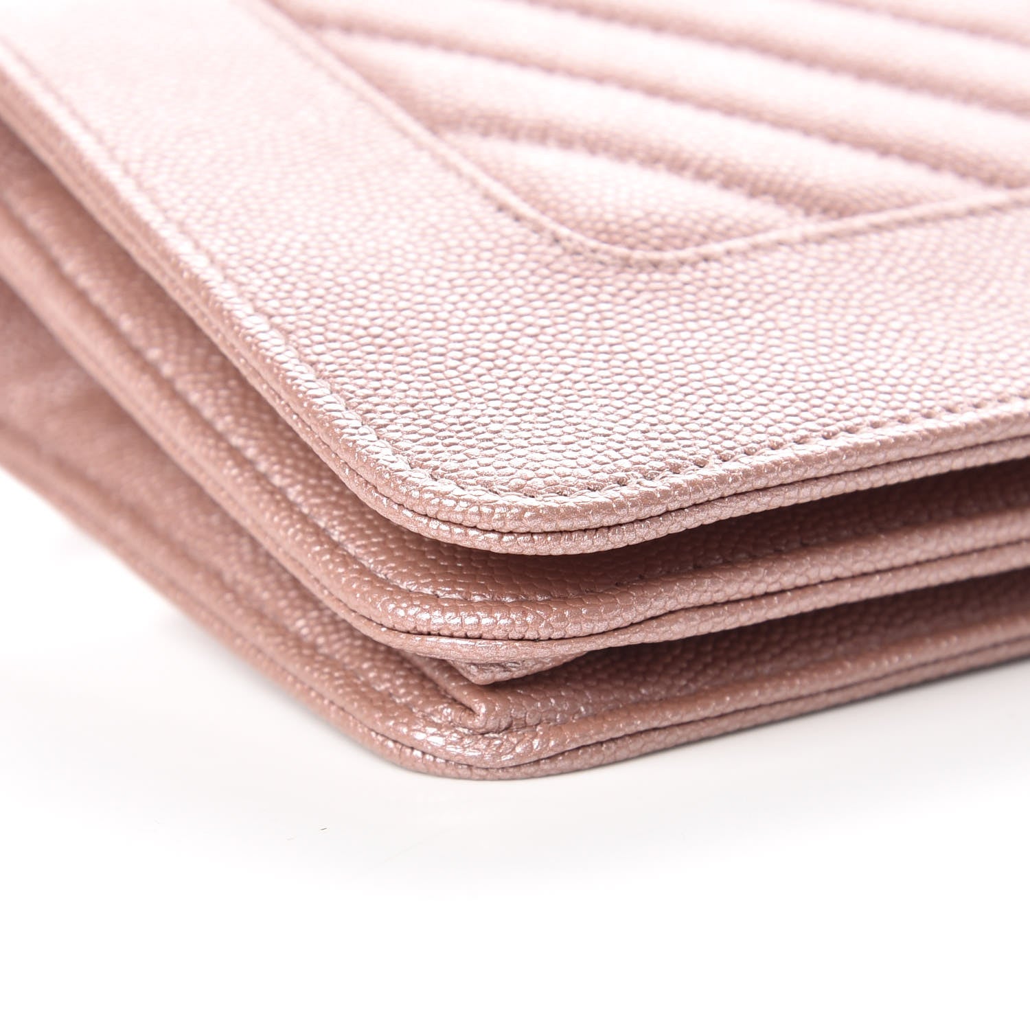 Chanel Metallic Caviar Chevron Quilted Vintage Mademoiselle Wallet On Chain WOC Pink 5 of 11