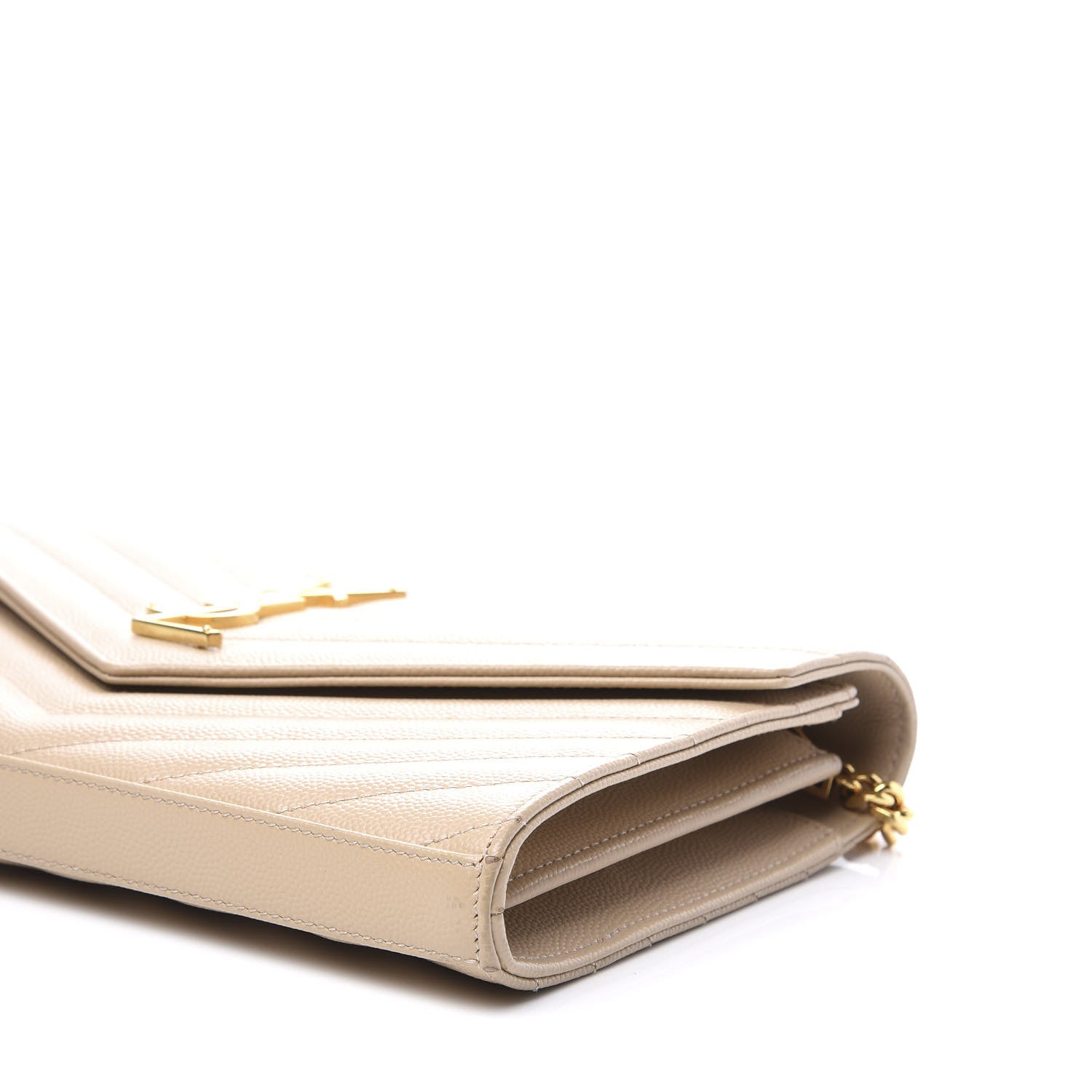 Saint Laurent Grain De Poudre Matelasse Chevron Monogram Chain Wallet Nude Powder 6 of 10