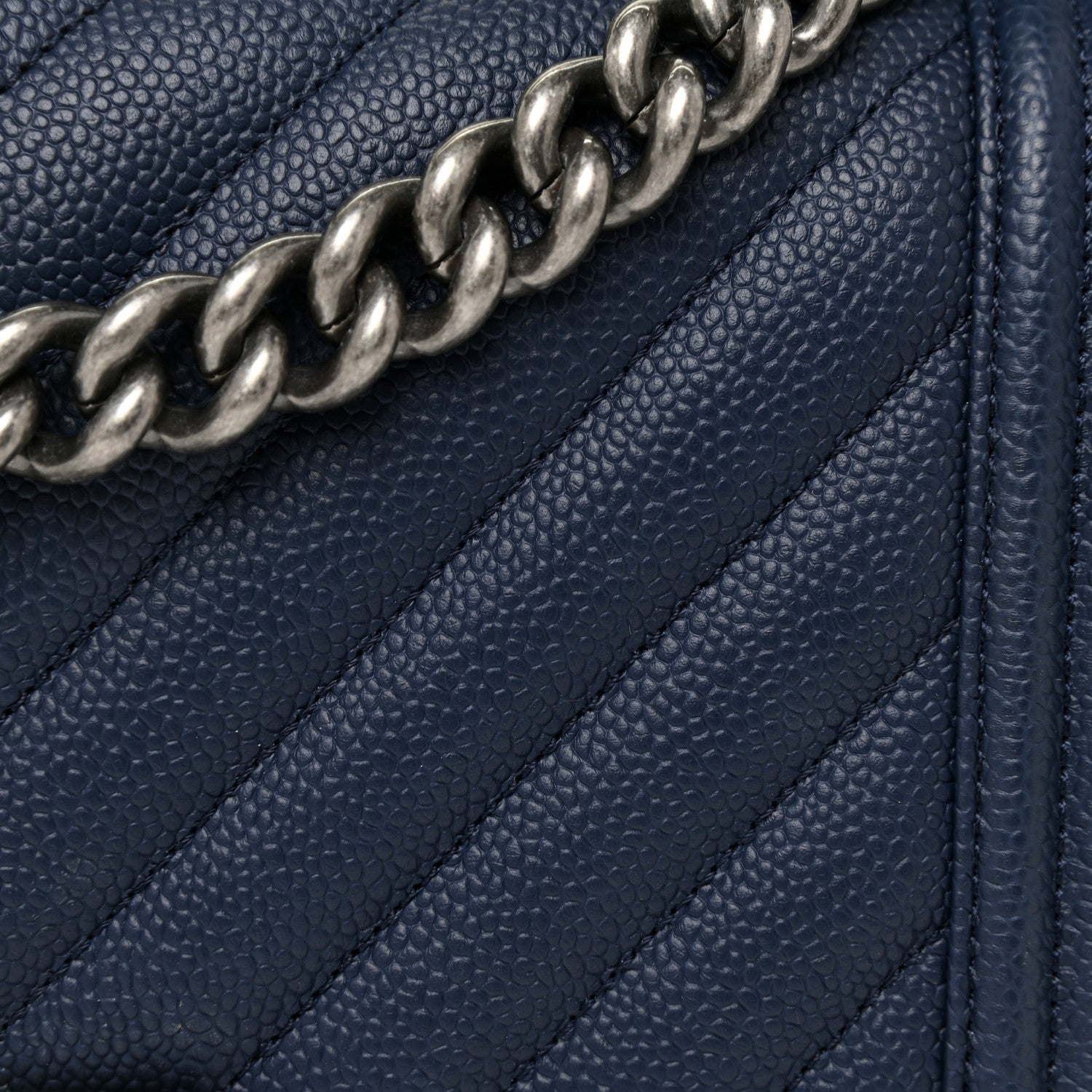 Chanel Caviar Chevron Quilted Medium Boy Flap Navy 6 of 12