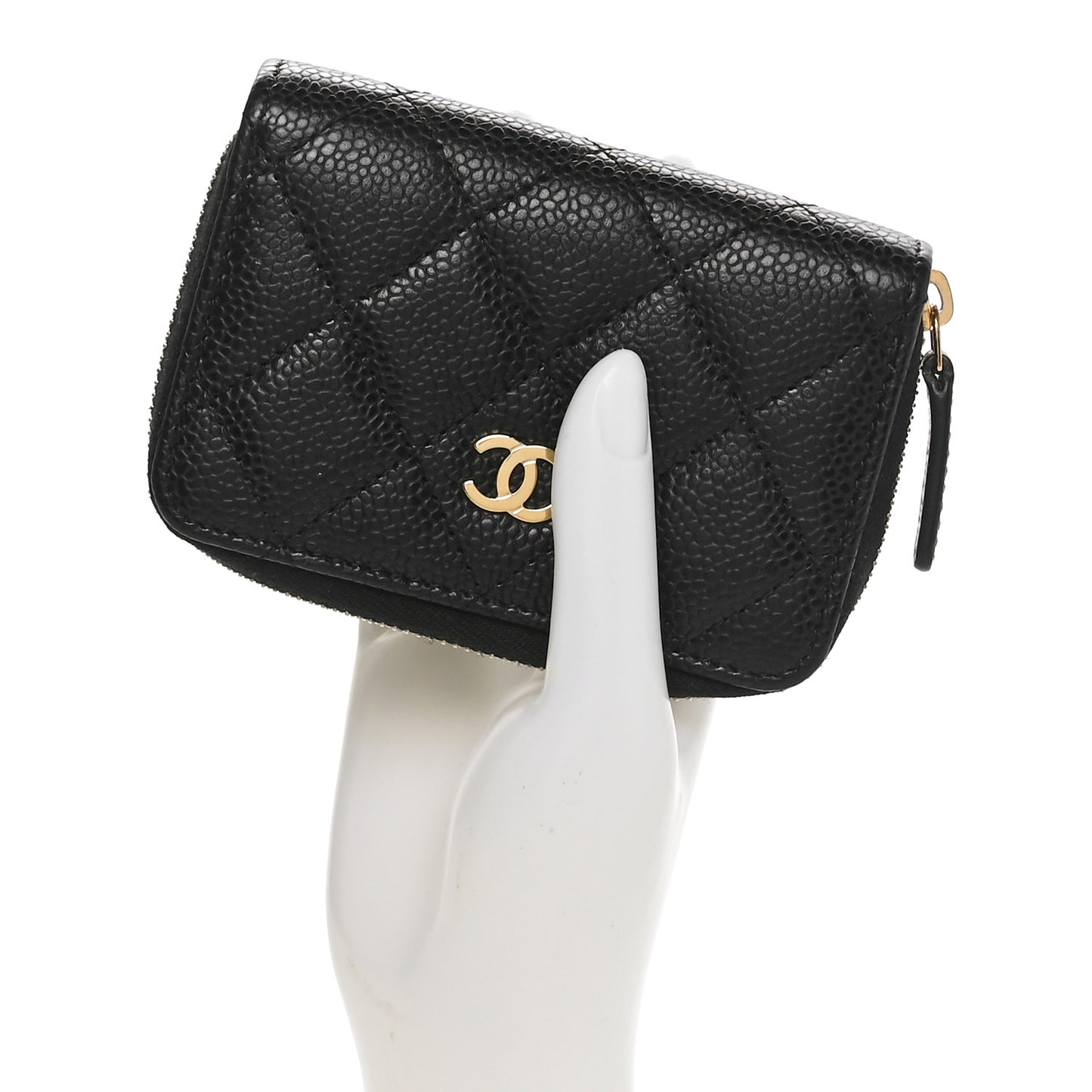 Caviar Quilted Zip Coin Purse Black