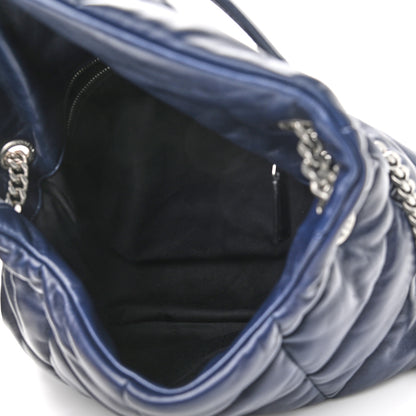 Saint Laurent Lambskin Quilted Medium Loulou Puffer Monogram Chain Satchel Navy 5 of 11