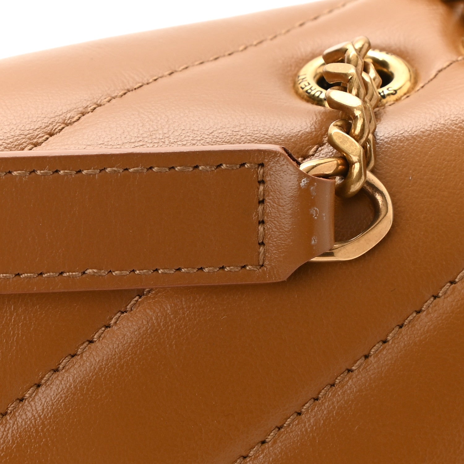 Saint Laurent Calfskin Y Quilted Monogram Small Loulou Chain Satchel Dark Natural 10 of 10