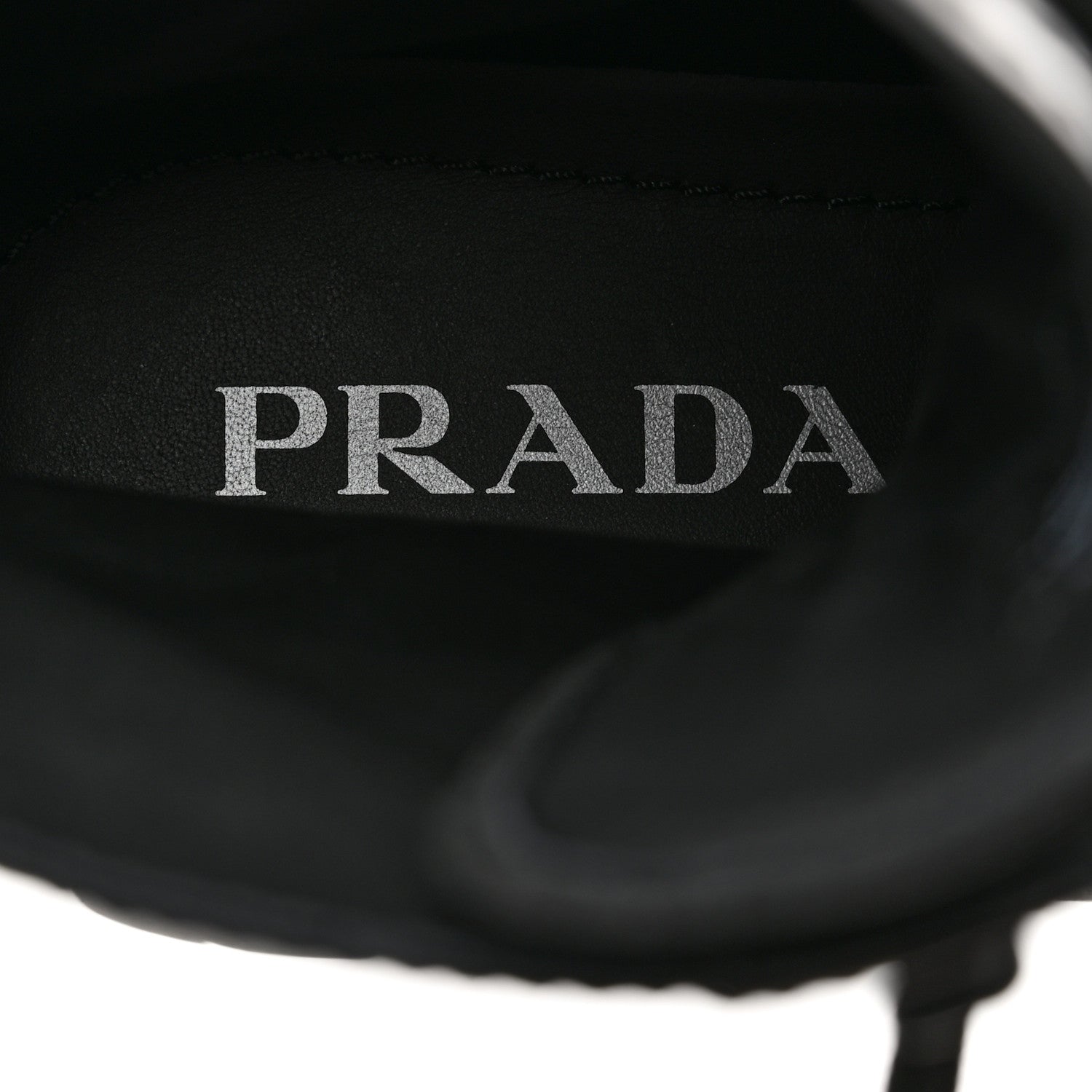 Prada Spazzolato Rois Re-Nylon Metal Triangle Logo Monolith Pouch Pocket 55mm Boots 38.5 Black 7 of 9